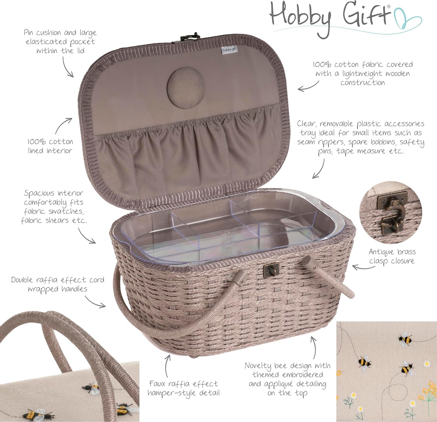 Sewing/Wicker Basket – Linen Bee - Hobbygift