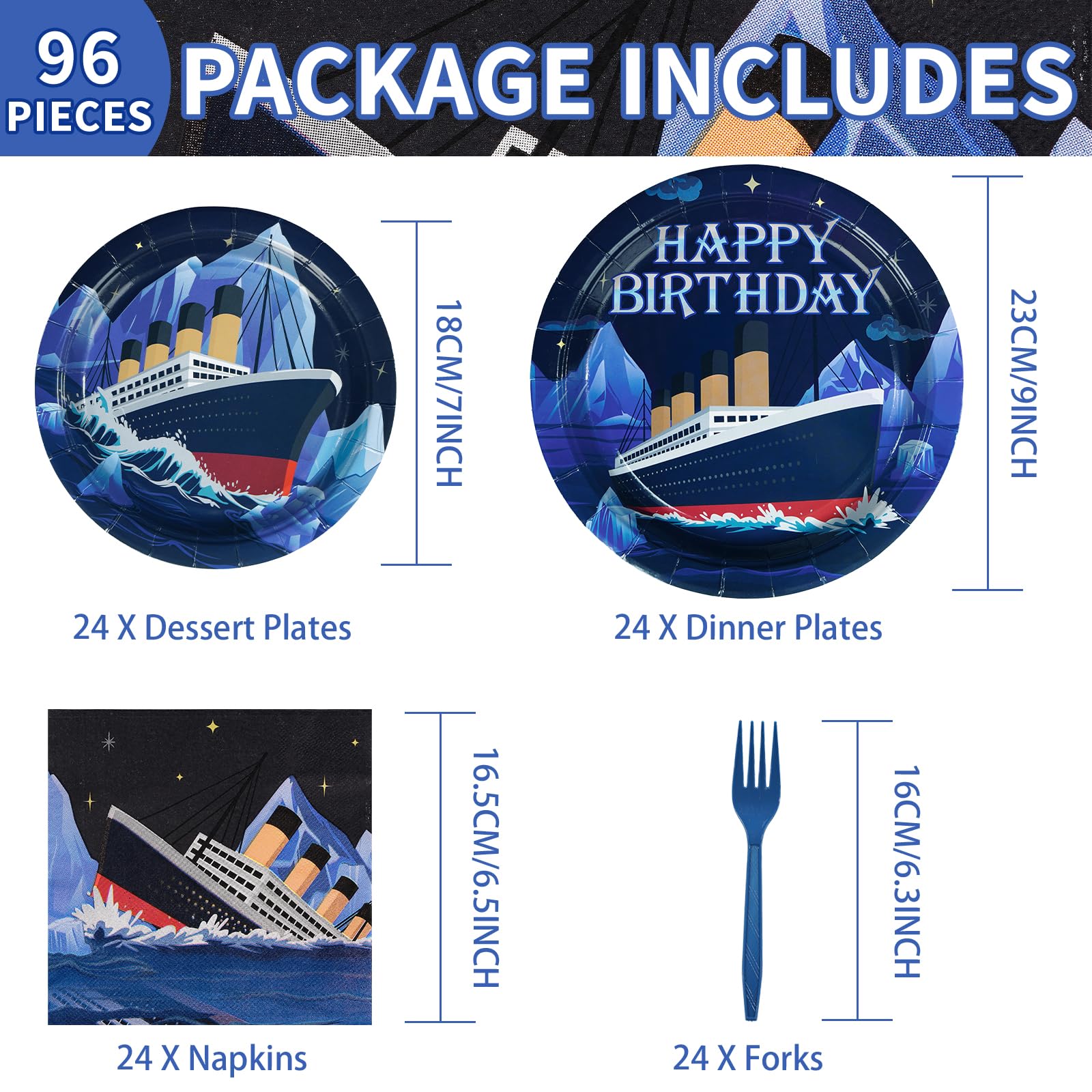 96Pcs Nautical Themed Party Supplies Ocean Navy Paper Plate and Napkins Tableware Sets Cruise Ship Classic Movie Decorations for Boys Men Baby Shower Anchor Beach Birthday Party, Serve 24