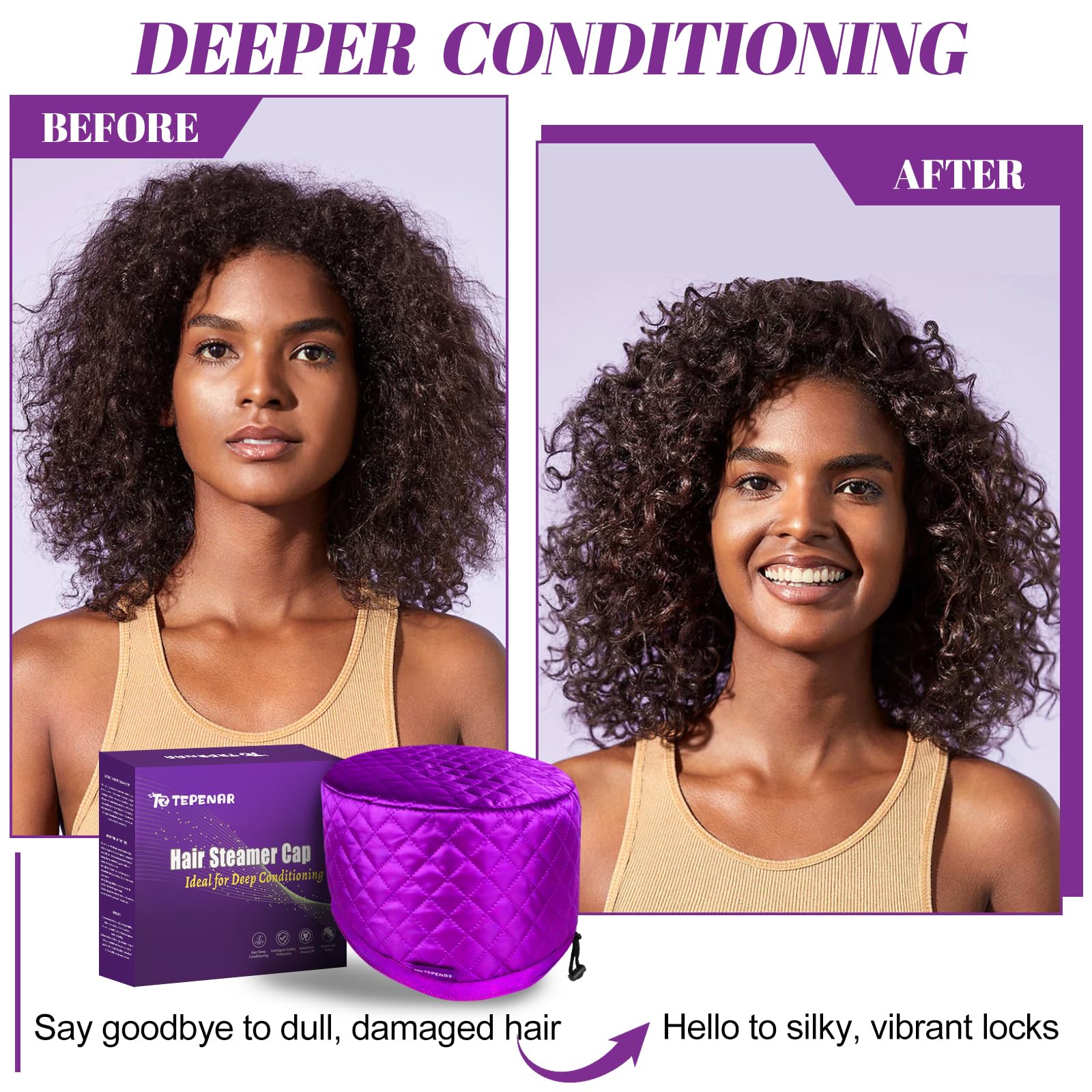 Cuffia termica aggiornata per condizionamento - Vaporizzatore elettrico per capelli afro naturali, cuffia termica portatile per uso domestico (viola)