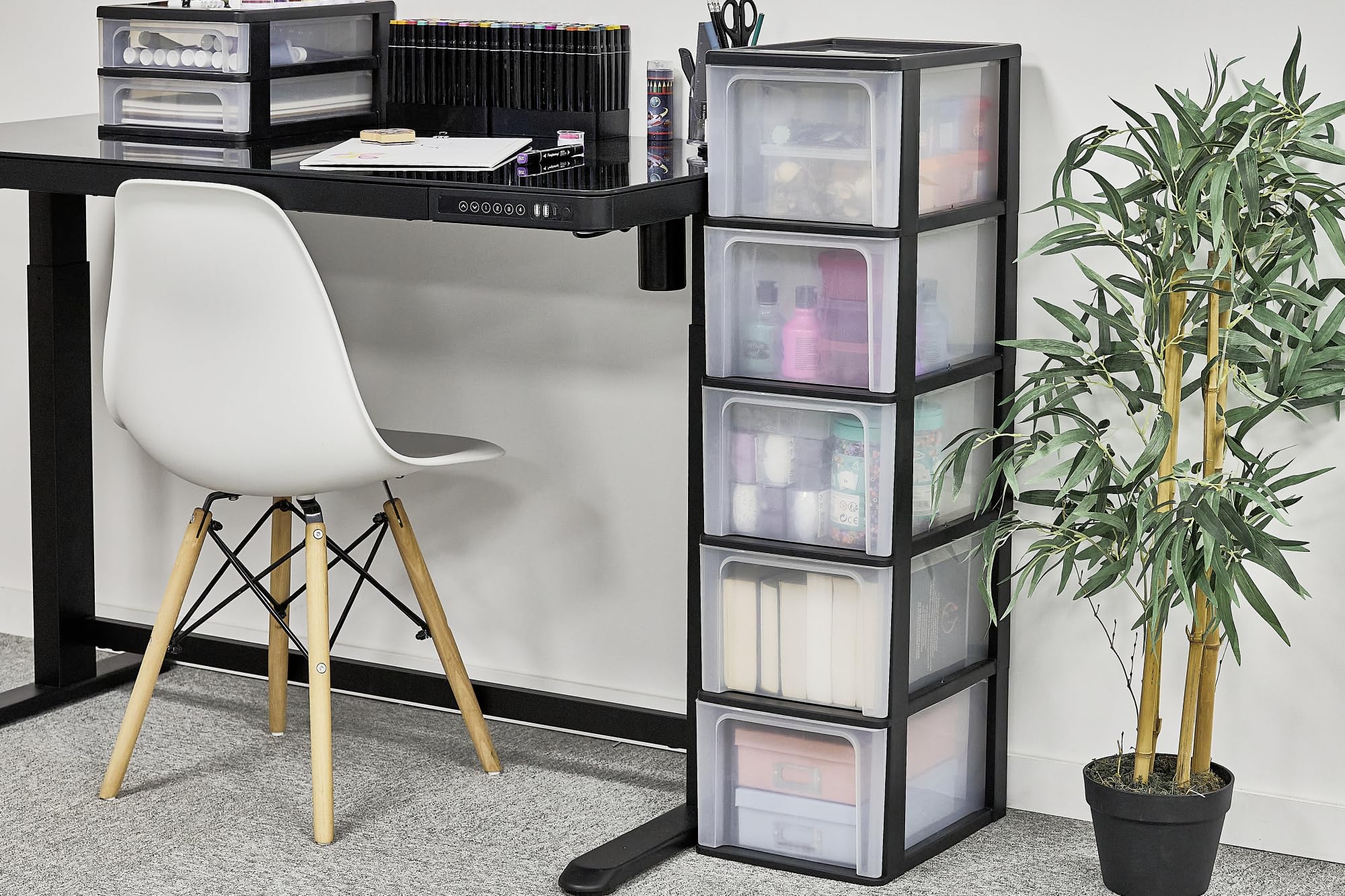 Iris Ohyama Cassettiera in Plastica, Portaoggetti, 5 Cassetti Grandi, Nero, Apertura Facile, Formato A4, A5 e A6, Organizzatore, Per Ufficio, Scuola, Cartoleria, Senza BPA, Contenitore, OCH-2500