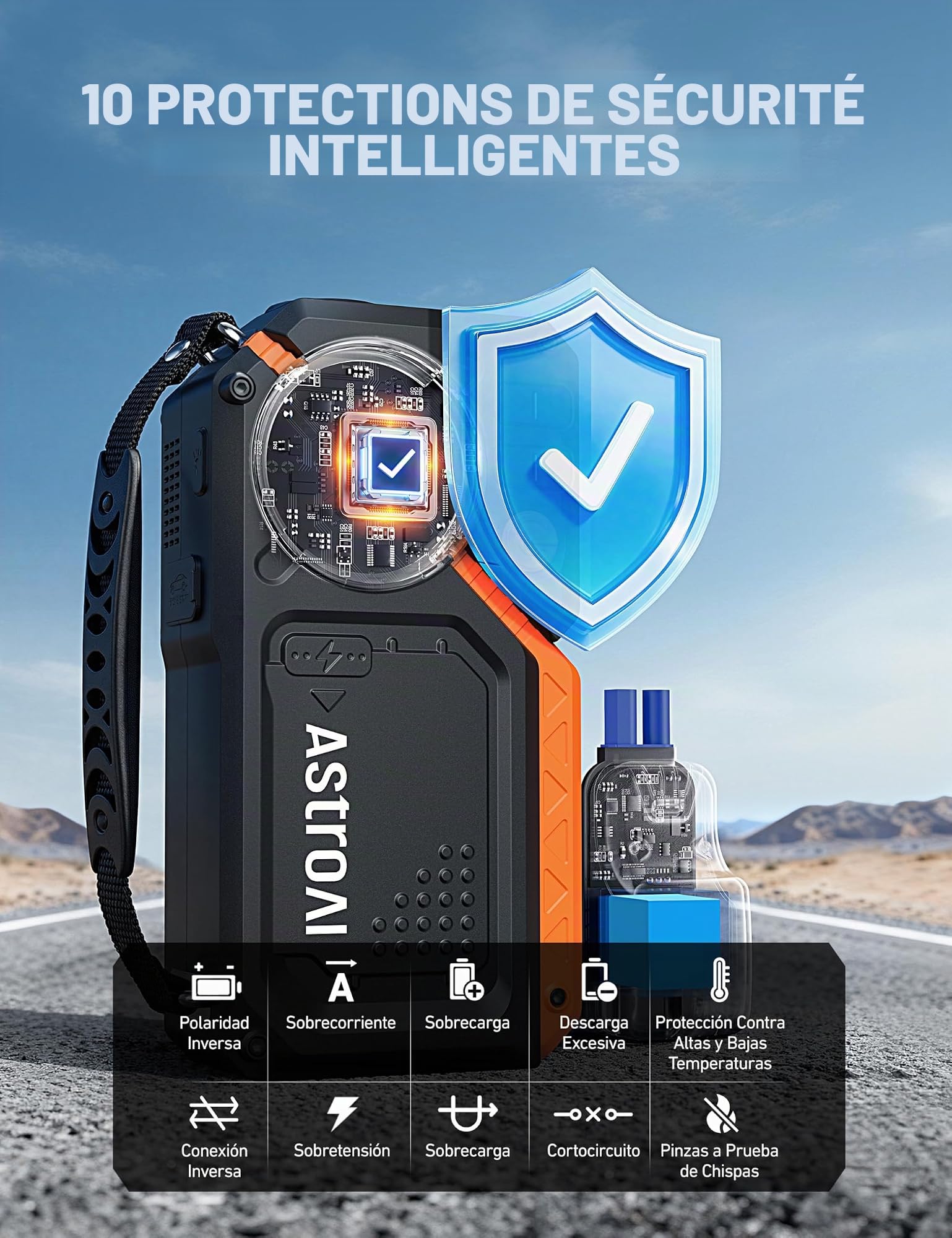 AstroAI Booster Batterie Voiture 8000A, Démarreur Batterie Voiture Portable avec Compresseur à Air 150PSI 12V(Tout Essence/12L Diesel) Pinces de Sécurité Intelligentes, LED Démarrer Rapidement & QC3.0