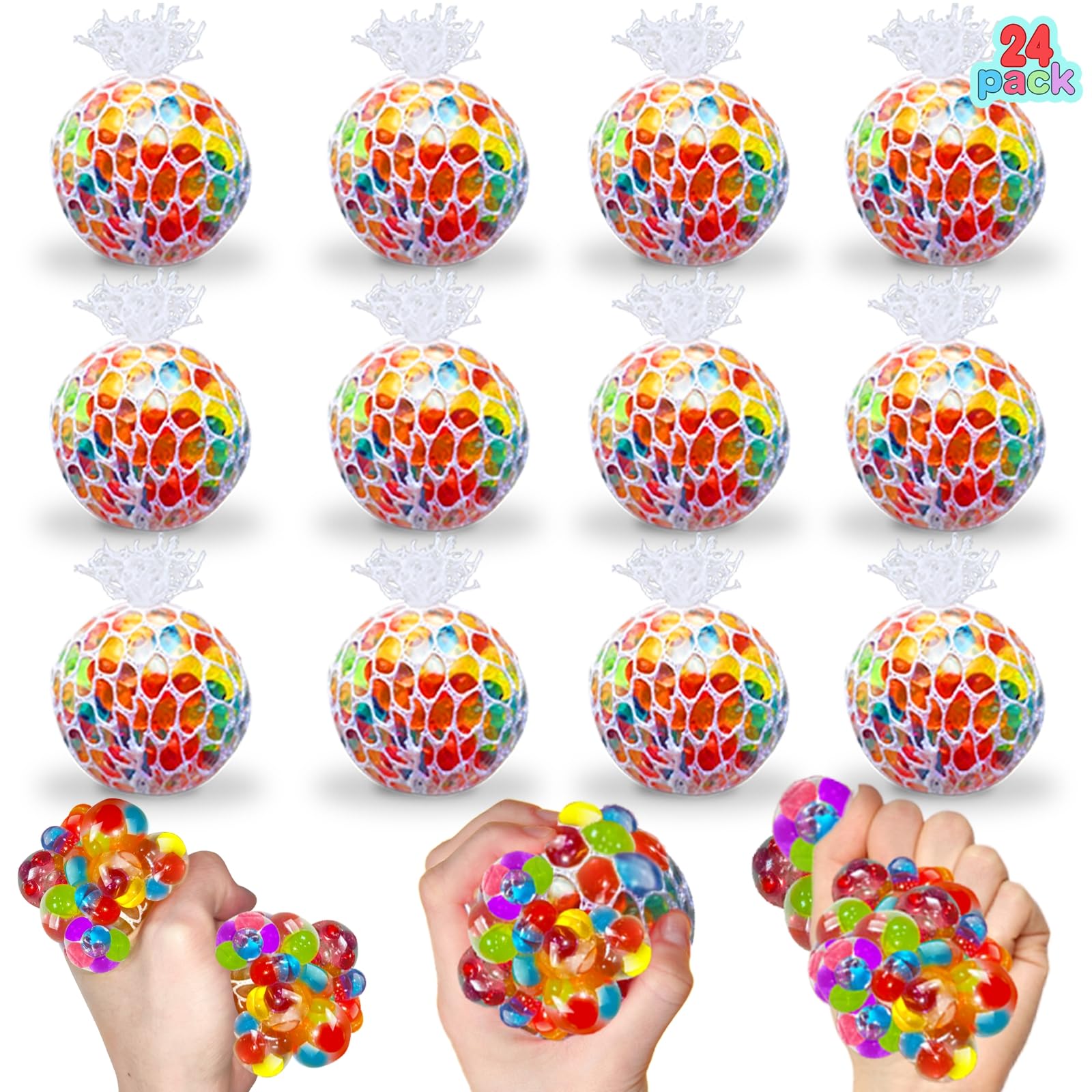 24 Pack Stress Balls Set Fidget Toys for Adults, Squishy Toys, Stress Relief Toys Squeeze Balls Bulk for Kids Adults Classroom Prize, Party Favors, Birthday Gift, Goodie Bag Stuffers