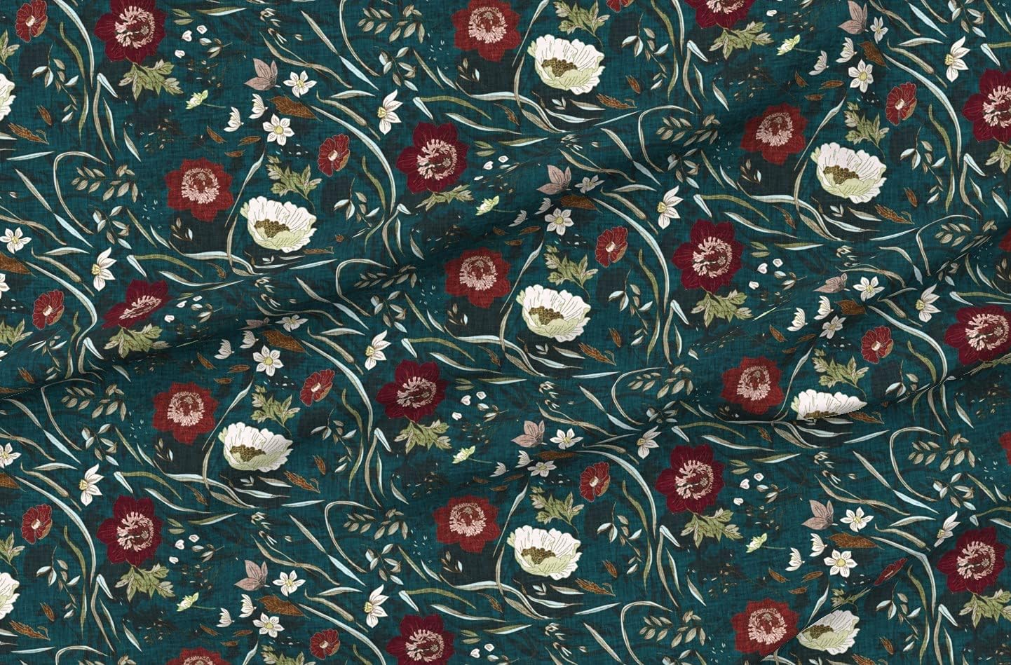 Spoonflower Fabric - Dark Floral Boho Garden Botanical Nature Large Scale Modern Printed on Petal Signature Cotton Fabric Fat Quarter - Sewing Quilting Apparel Crafts Decor