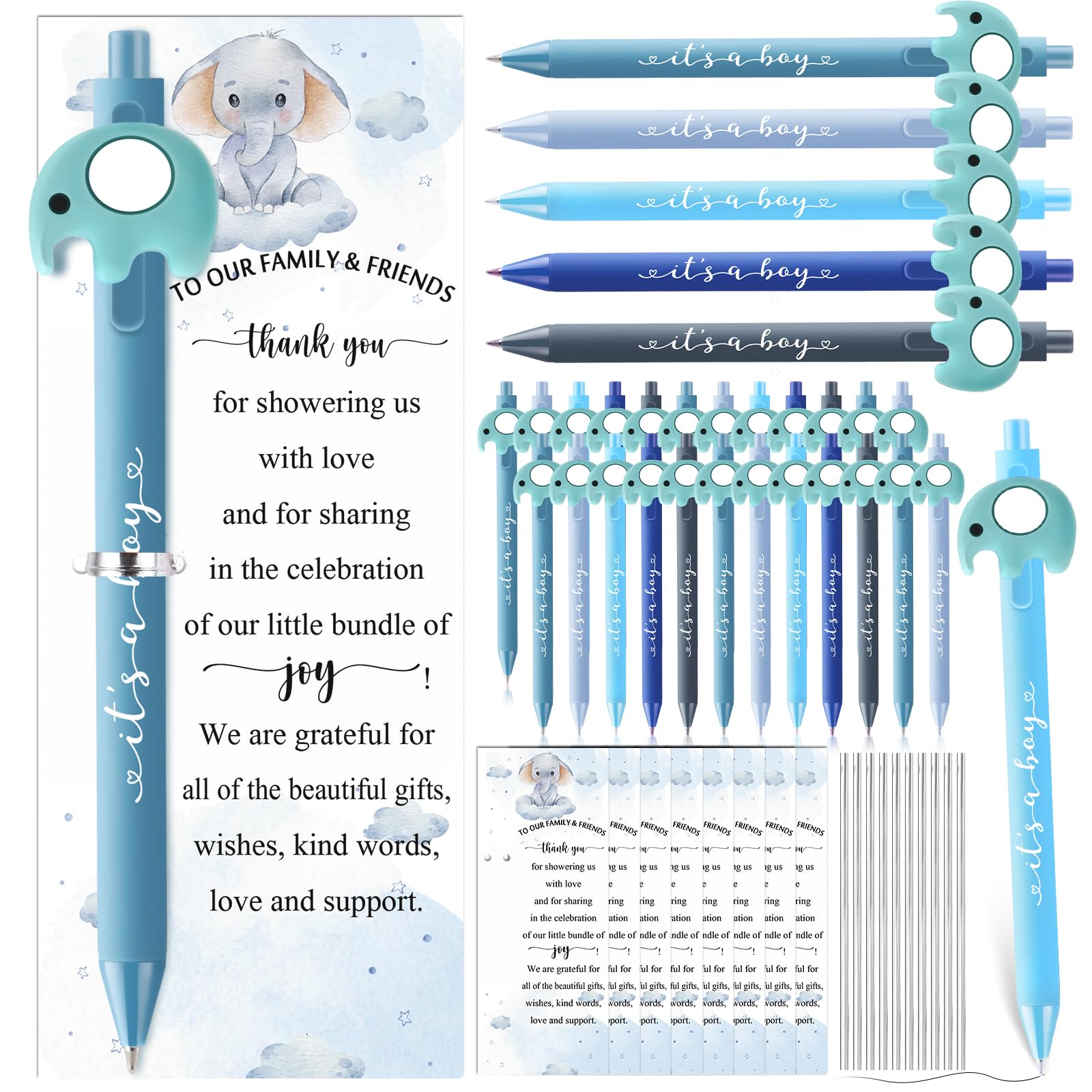 Chivertion 50 Set Baby Shower Gifts Pens for Guests Baby Shower Party Favors Retractable Ballpoint Pens with Thank You Cards for Gender Reveal