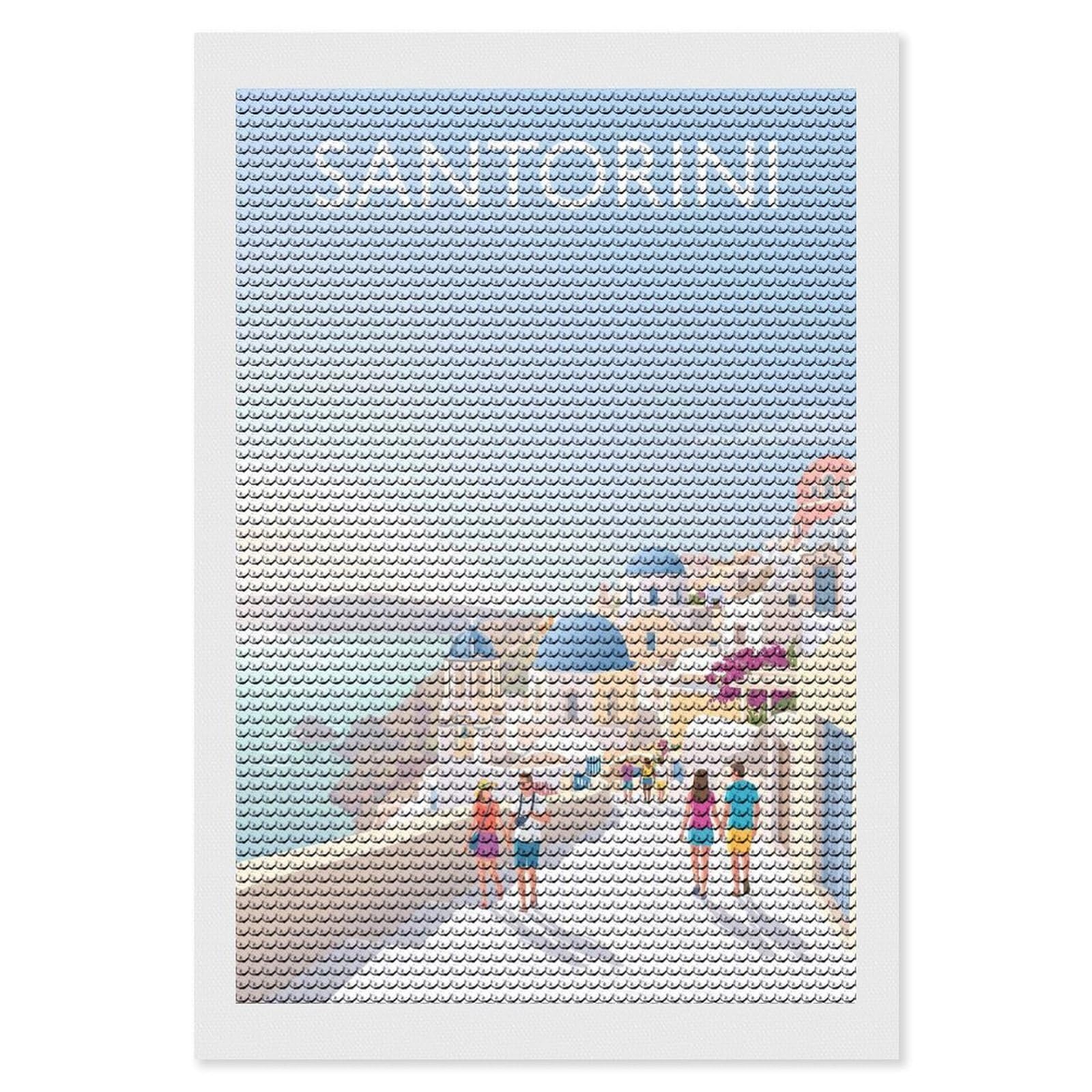 Junmoney Santorini Greece Full Drill Diamond Painting Kit 8"x12", for Teens, Calming Craft to Unwind, Home Wall Decor, Christmas Gift