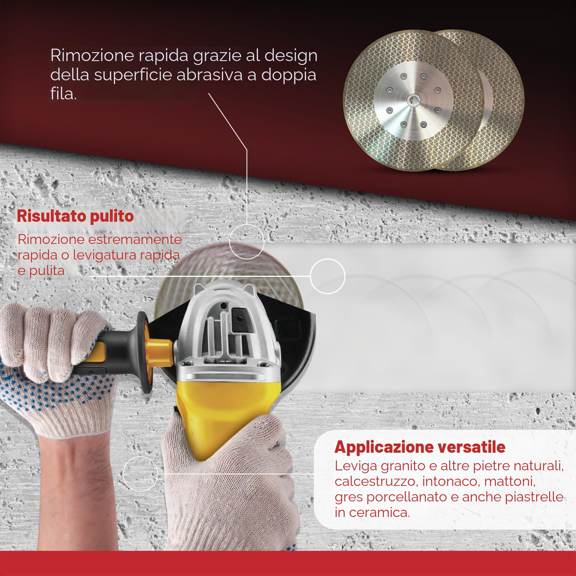 Disco diamantato 230 mm x M14 Premium 2in1 – Taglio e sbavo ad alte prestazioni per piastrelle, ceramica, gres porcellanato, granito, marmo e calcestruzzo – Per smerigliatrici