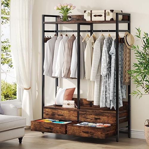Armario abierto independiente Armario resistente Perchero Organizador rústico marrón Metal Madera Antiguo Incluye Hardware