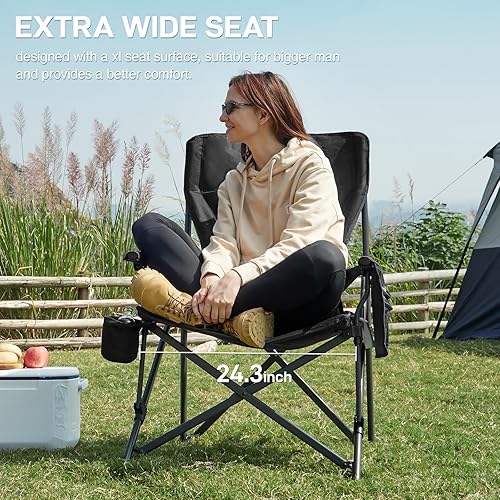 Miniatura 5 de EVER ADVANCED Oversized Folding Camping Chair for Adults with Adjustable Lumbar Support, Heavy Duty Chair with Side Pockets, Portable Collapsible