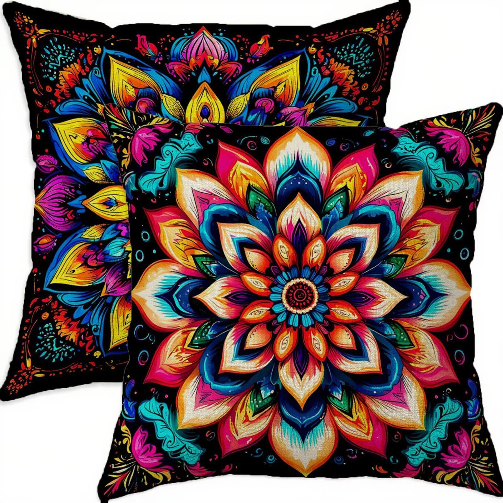 Taie oreiller bohémie 70x70 lin de qualité supérieure motif vintage du printemps