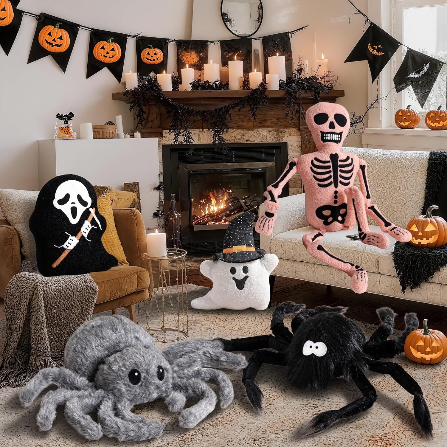 Lanpn Halloween Skeleton Throw Pillows, Human Shaped Skeleton Body Decorative Gothic Soft Plush Pillow Cushion for Gift Party Home Sofa Couch Bed Indoor Halloween Decor (Pink,15 x 43 inch)