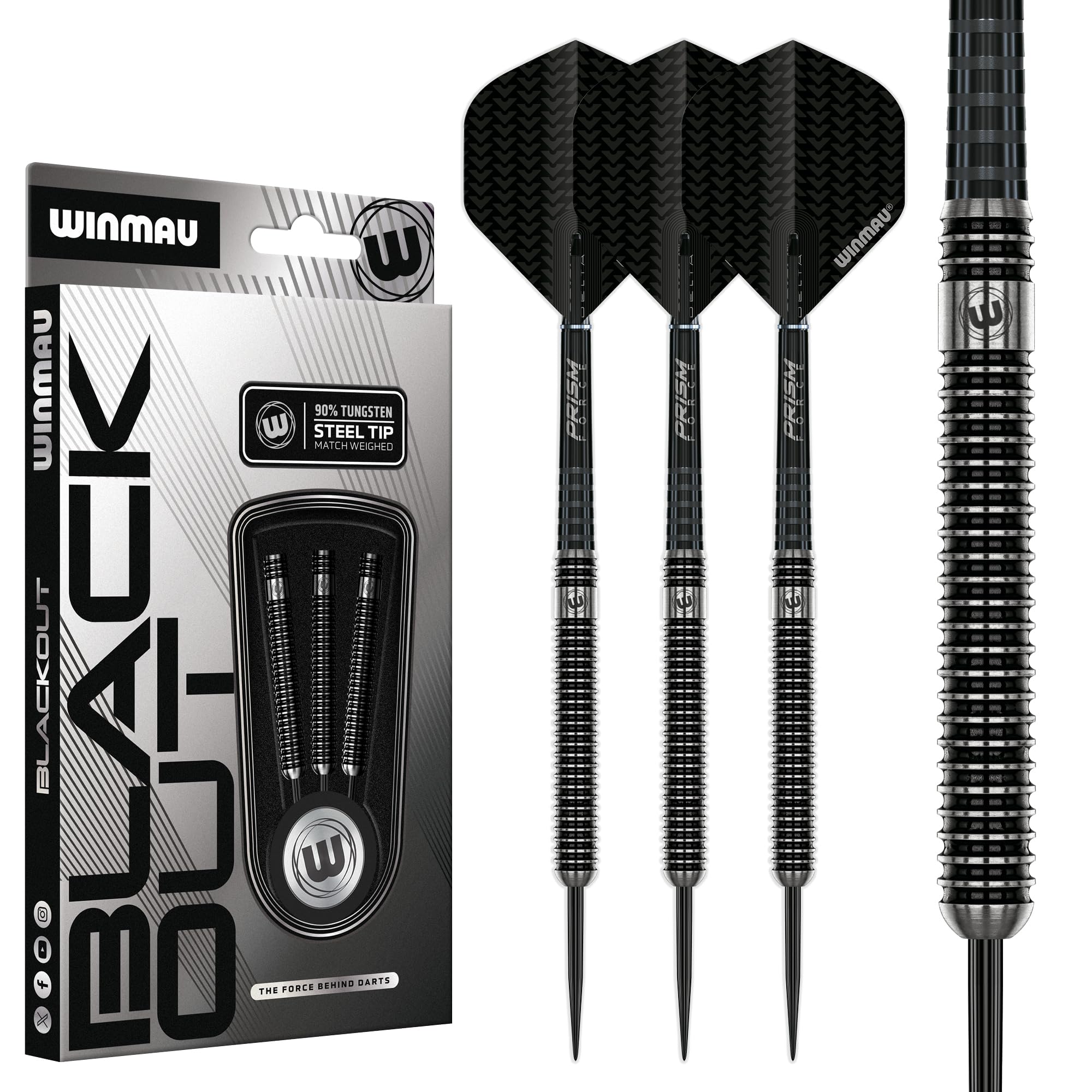 WINMAU Blackout 22 g Profi-Wolfram-Steeltip Dartsatz mit Schäften und Flights (3er-Pack)