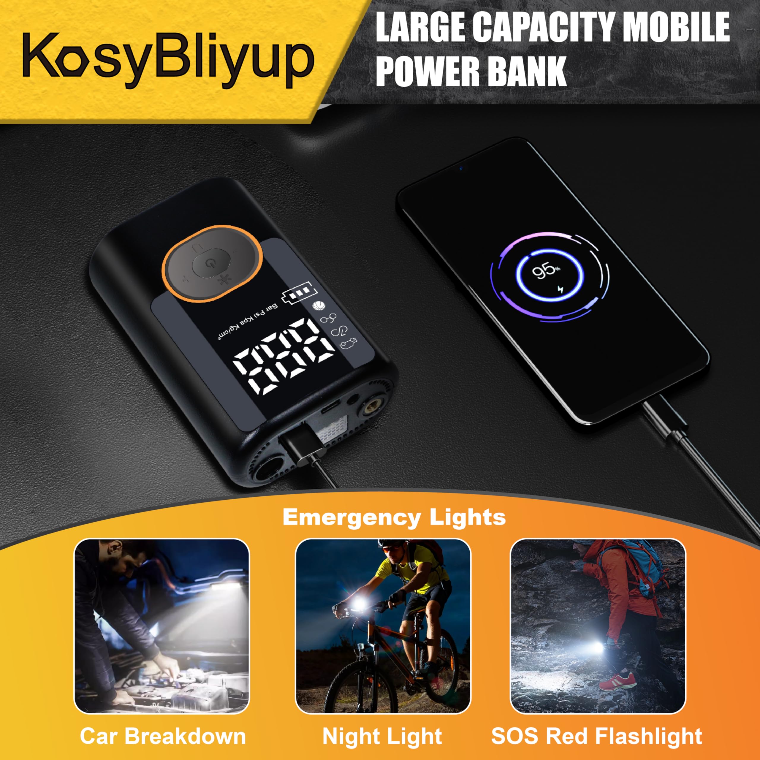 Inflador de neumáticos portátil compresor de aire 150 PSI, bomba de aire inalámbrica para neumáticos de coche, motocicleta, bicicleta, bolas con manómetro, luz LED, apagado automático