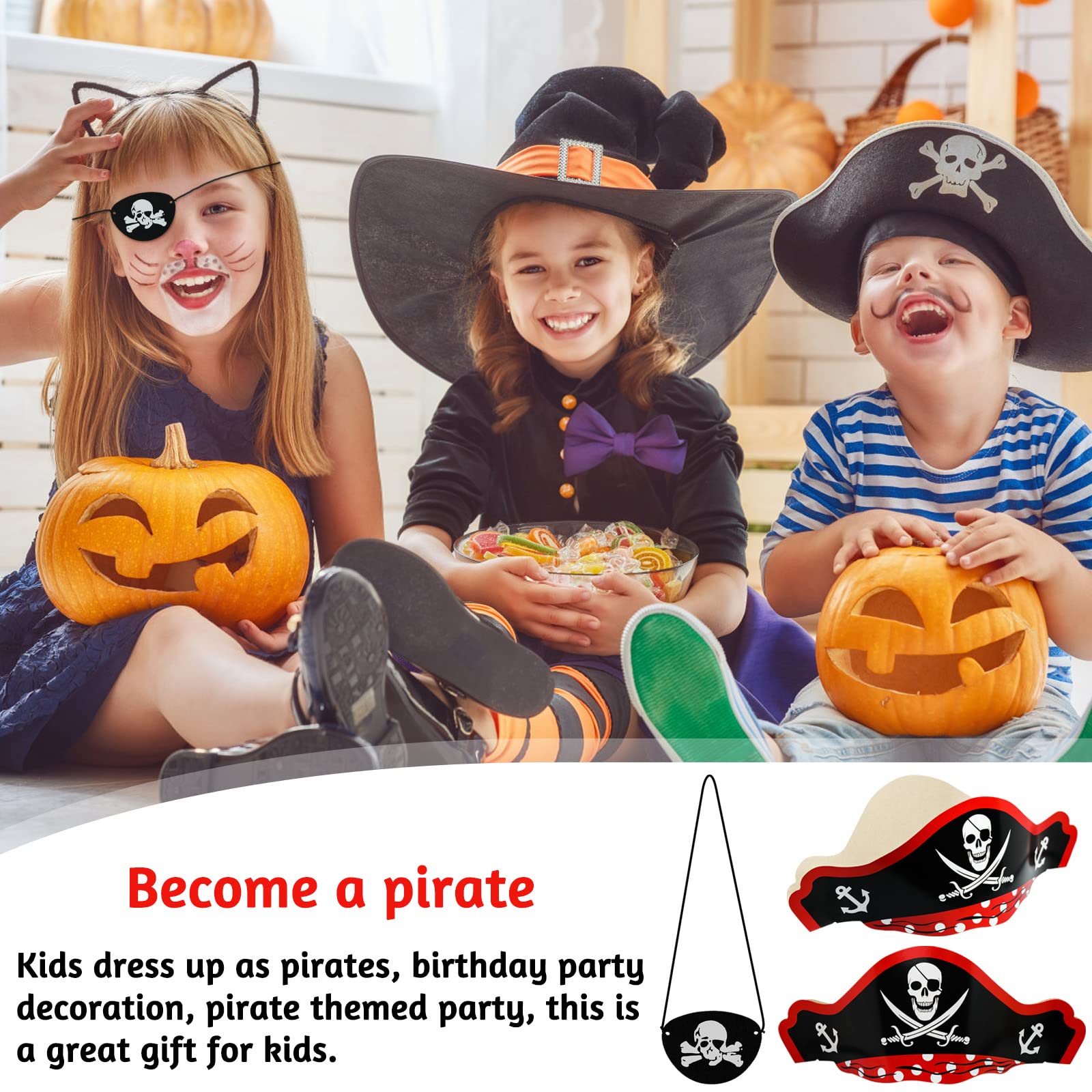 20 sztuk kapelusza pirackiego dla dzieci, zestaw na urodziny pirata, 10 sztuk pirackich czapek, 10 sztuk pirackich akcesoriów na Wielkanoc, Halloween, Boże Narodzenie, maskaradę, imprezę