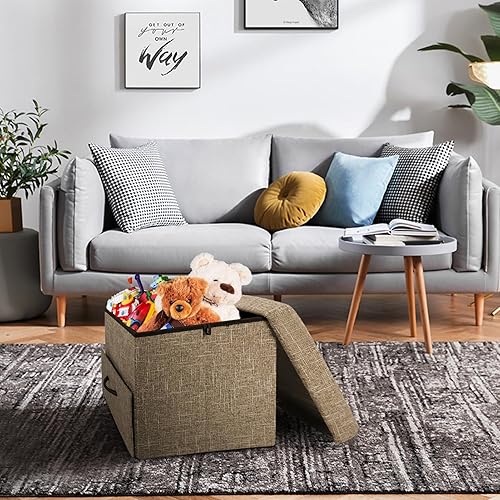 Miniatura 5 de NO MORE TAG 2 cubos otomanos plegables de almacenamiento, otomana pequeña de almacenamiento de 15 pulgadas con asiento acolchado, otomana plegable