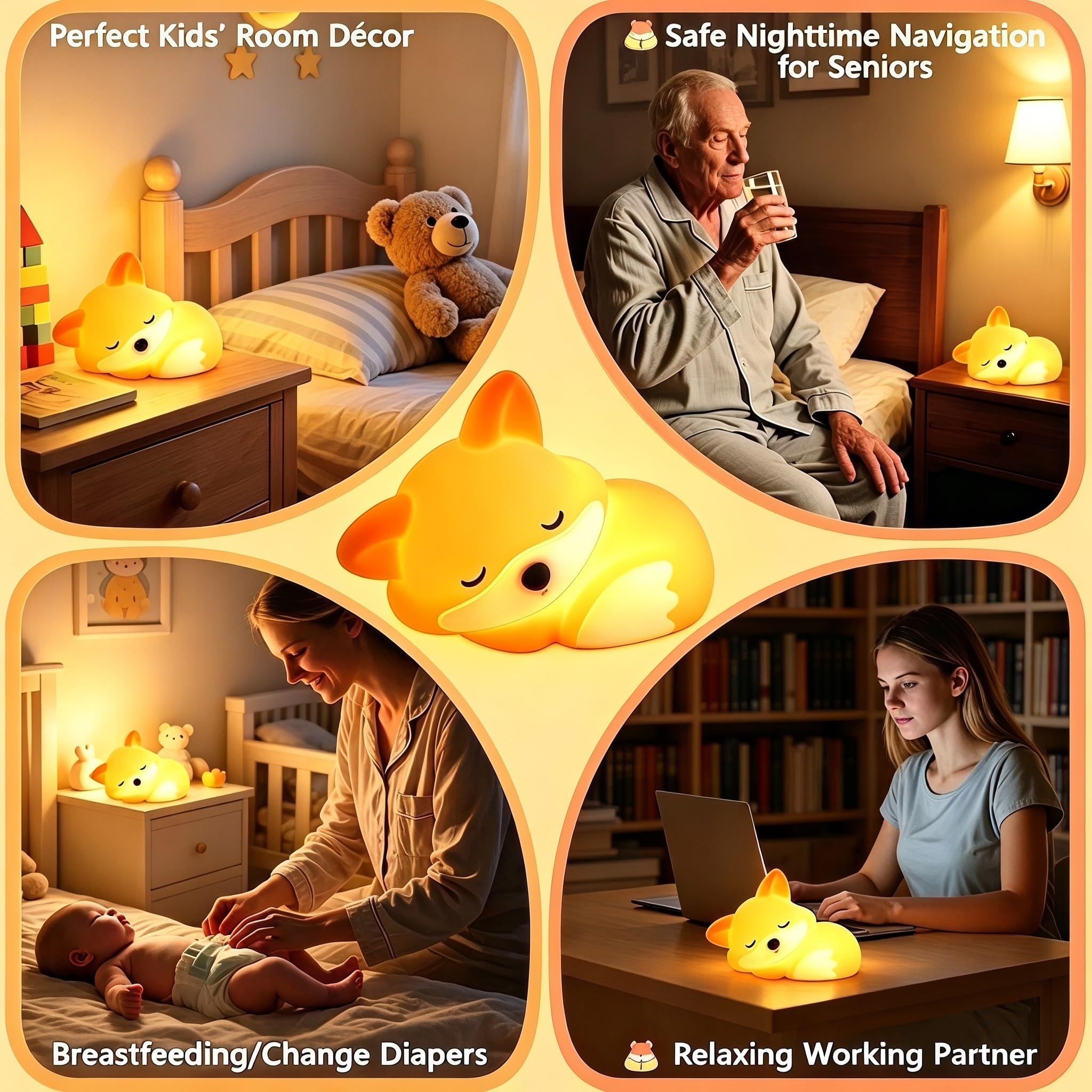 YR YRHH-PET Süßes Fuchs-Geschenk Nachtlicht, lustige Fuchslampe, wiederaufladbar, Squishy, dimmbar, seltsames Nachtlicht, LED-Neuheit, Tier, niedliches Zeug, Raum-Dekor, Silikon-Touch, Fuchs für Baby