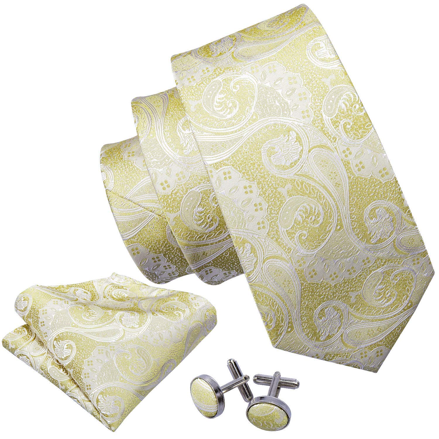 Cravate en soie jaune et or avec pochette pour homme d'affaires