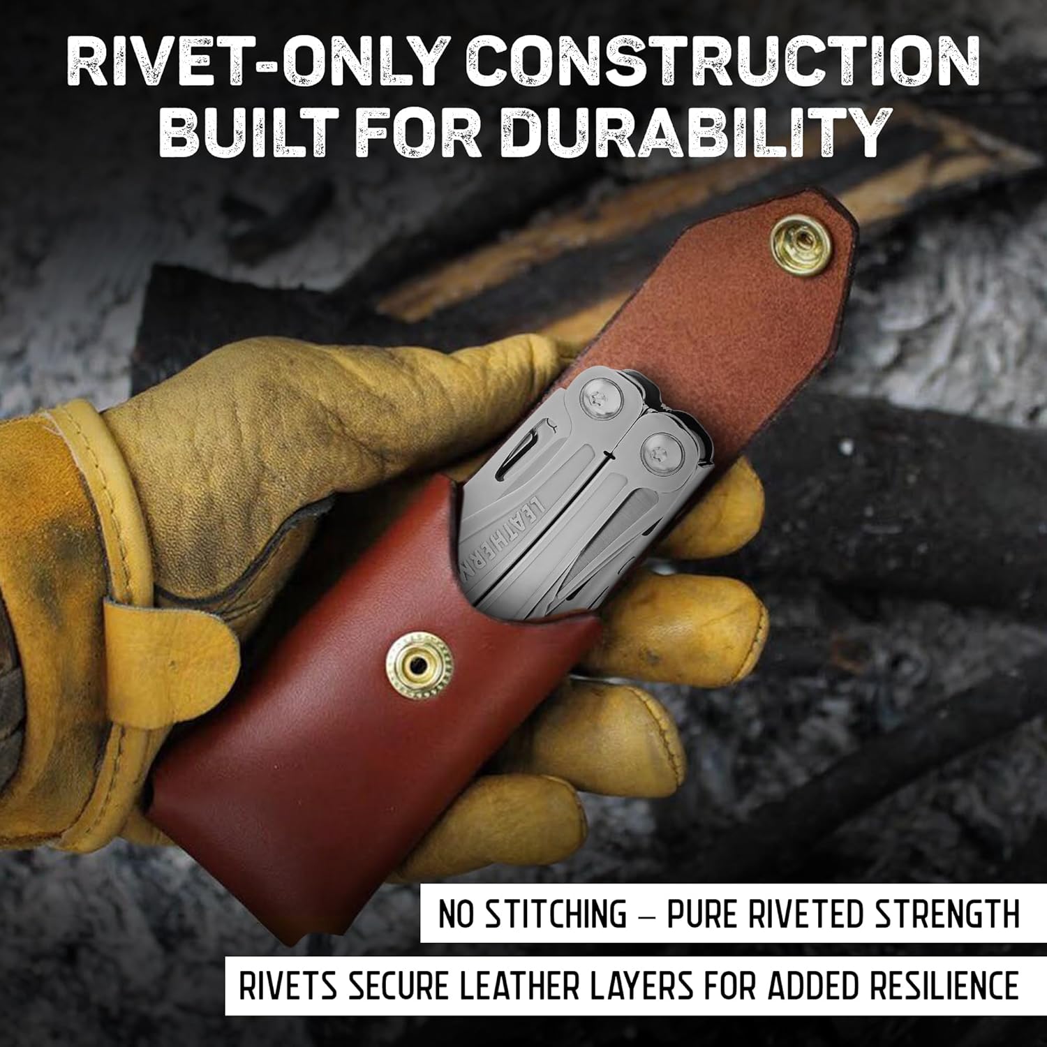 American Bench Craft Leather Multitool Sheath fits Leatherman Wingman, Sidekick, Reber, Rev, Fuse | Riveted Leatherman Case for Belt | Premium Full Grain Leather Sheath/Holster with Brass Snap - Brown - Image 6