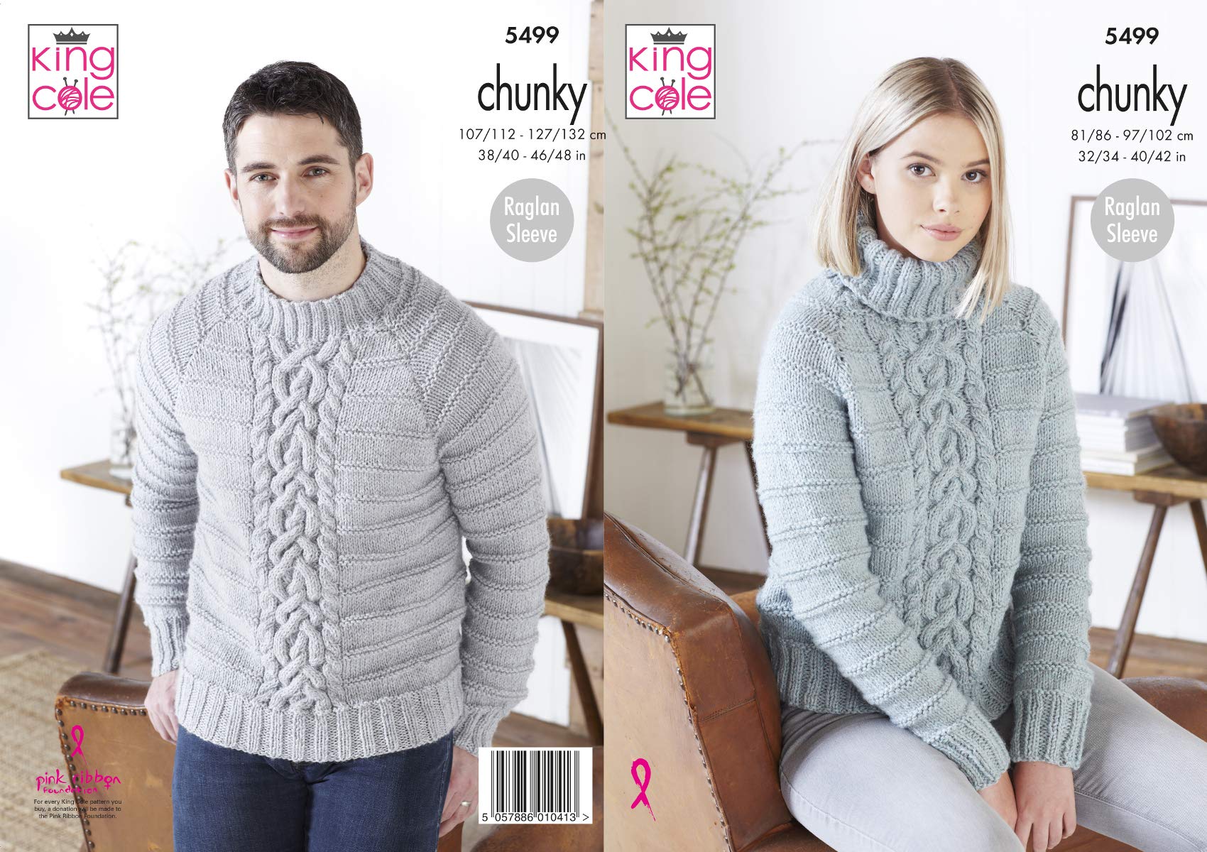 King Cole 5499 Knitting Pattern Womens Mens Sweater in Big Value Poplar Chunky