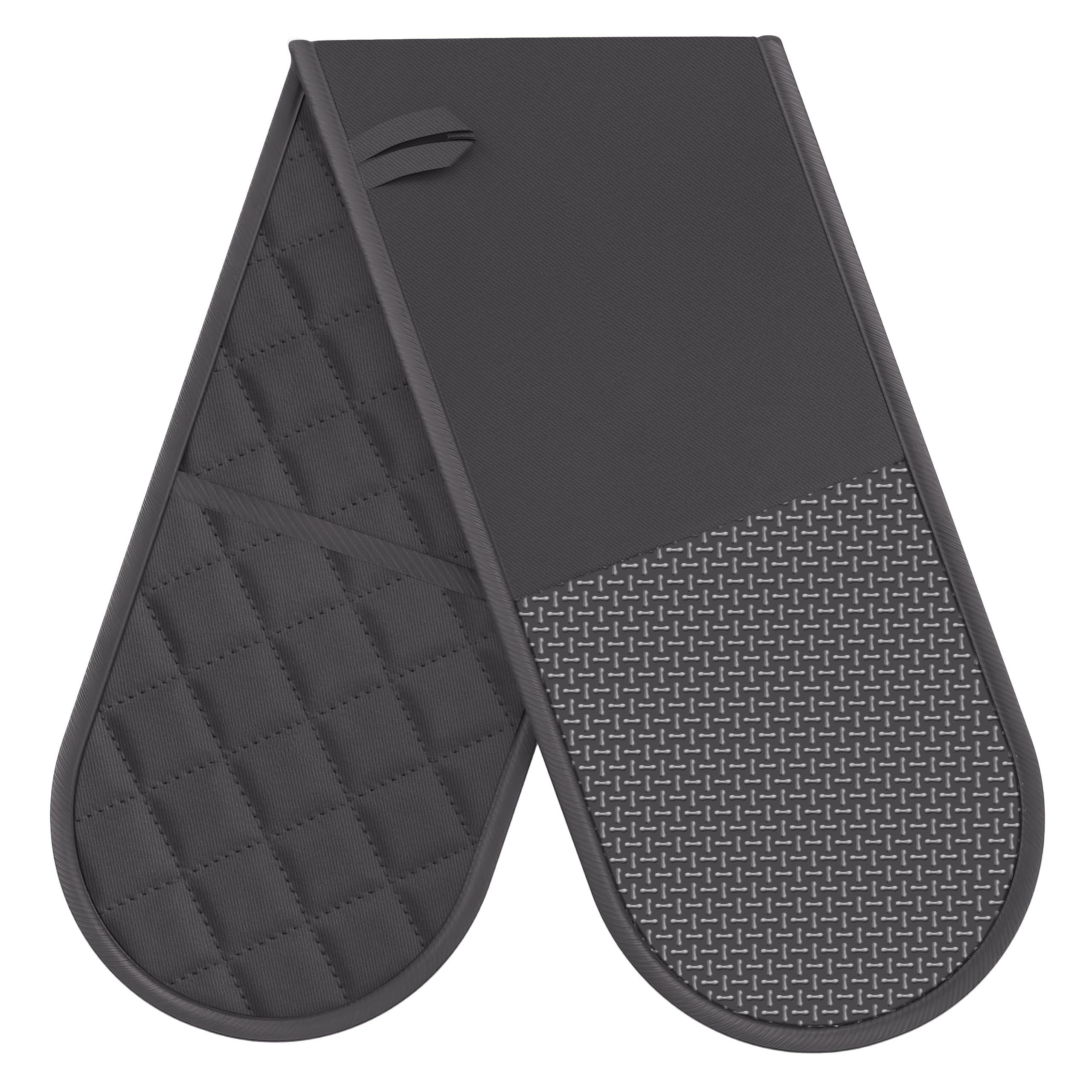 Aouplry Women's Grey Oven Gloves Heat Resistant, Oven Mitts Withstand 500℉,Anti-Slip Silicone Oven Glove,Double Black Oven Gloves For Kitchen Cooking,Dessert Making,Bbq (Gray)