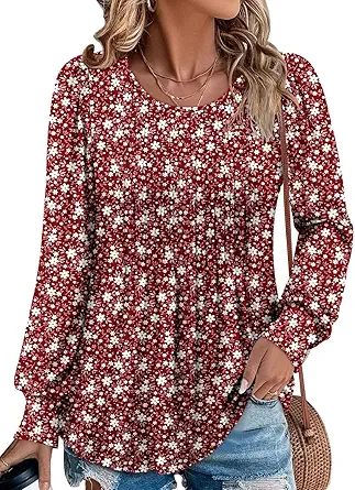 BETTE BOUTIK Long Sleeve Shirts for Women Fall Tops Dressy Blouses Crewneck Tunic Tops for Leggings S-3XL
