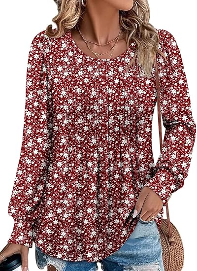 BETTE BOUTIK Long Sleeve Shirts for Women Fall Tops Dressy Blouses Crewneck Tunic Tops for Leggings S-3XL
