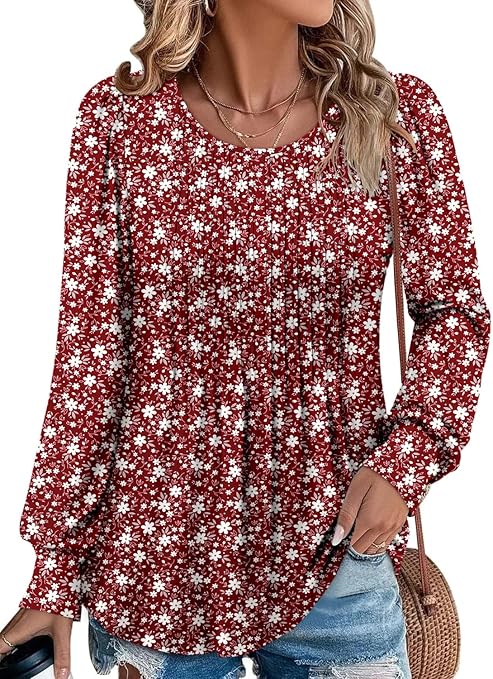 BETTE BOUTIK Long Sleeve Shirts for Women Fall Tops Dressy Blouses Crewneck Tunic Tops for Leggings S-3XL
