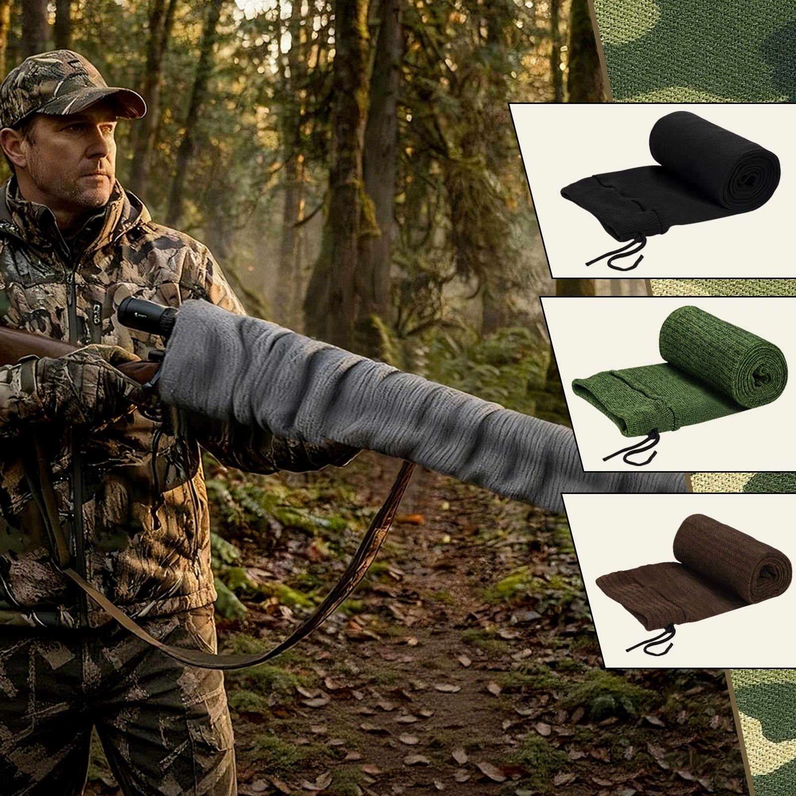 4er Set Silikonisierte Gewehrschutzhüllen (140x15cm) – Elastische Waffensocken aus Polyester für Schrotflinte & Jagdgewehr – Rostschutz & Aufbewahrung für Outdoor & Jagd