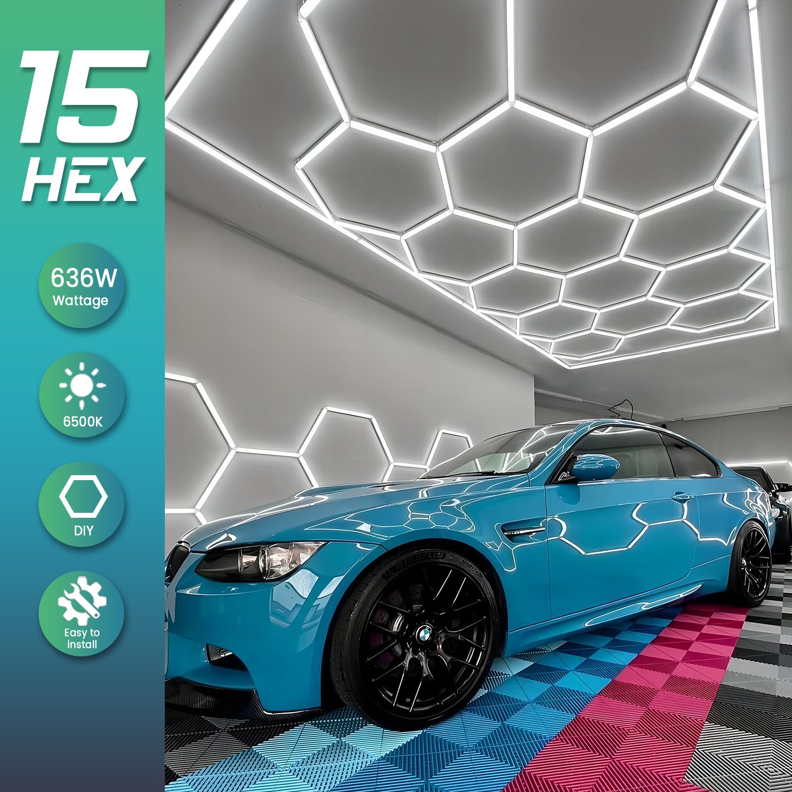 ALL4DETAIL LED Hexagon Garage Light, 6500K Honeycomb Lights 15