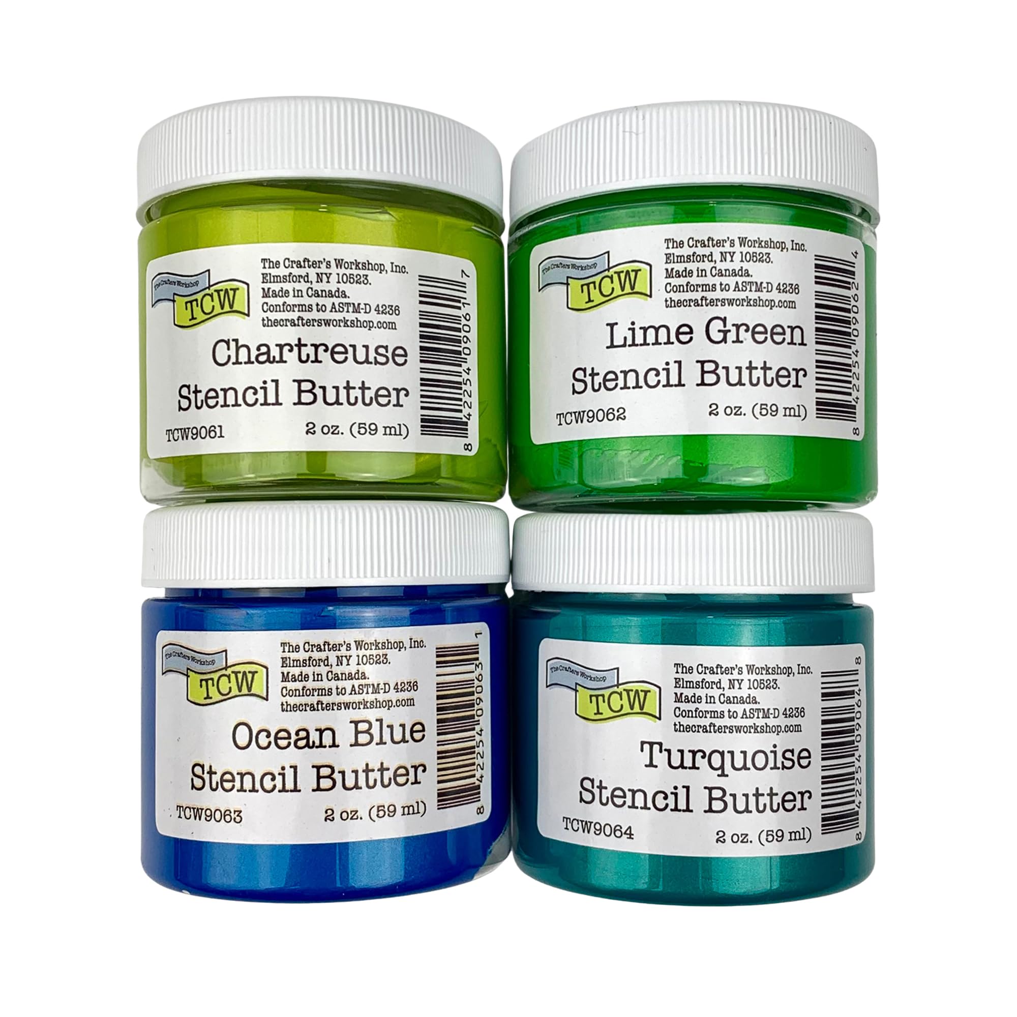The Crafter's Workshop Stencil Butter - Caribbean Sea Acrylic Paint Set - Boutique Metallic Texture Paste for Art, Canvas, Journals, &amp; Cards - 4 x 2oz Jars