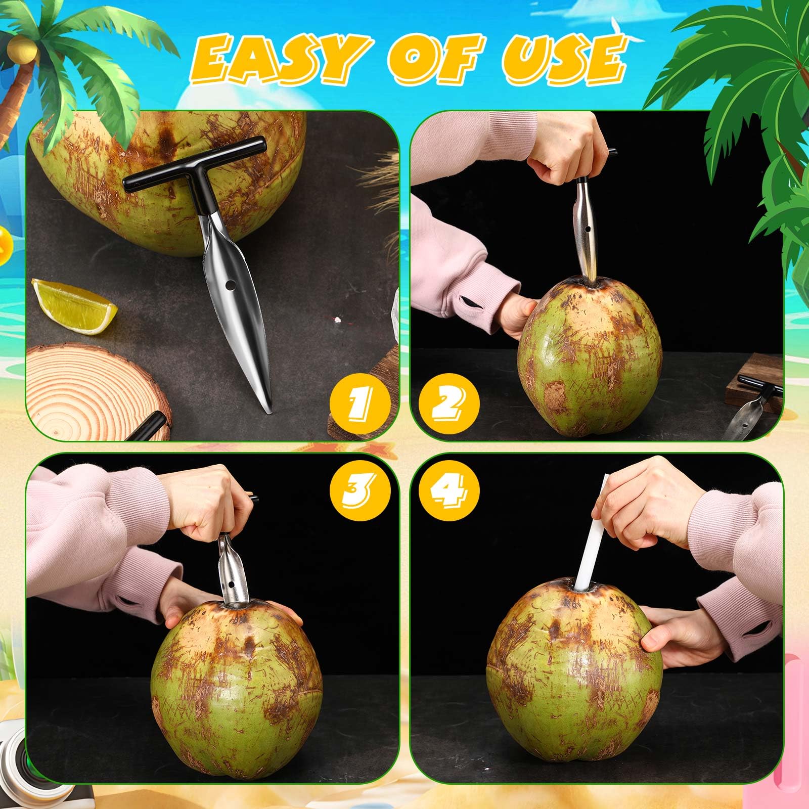 WILLBOND 10 Pcs Coconut Opener Tool Set Coconut Hole Tool Coco Nut