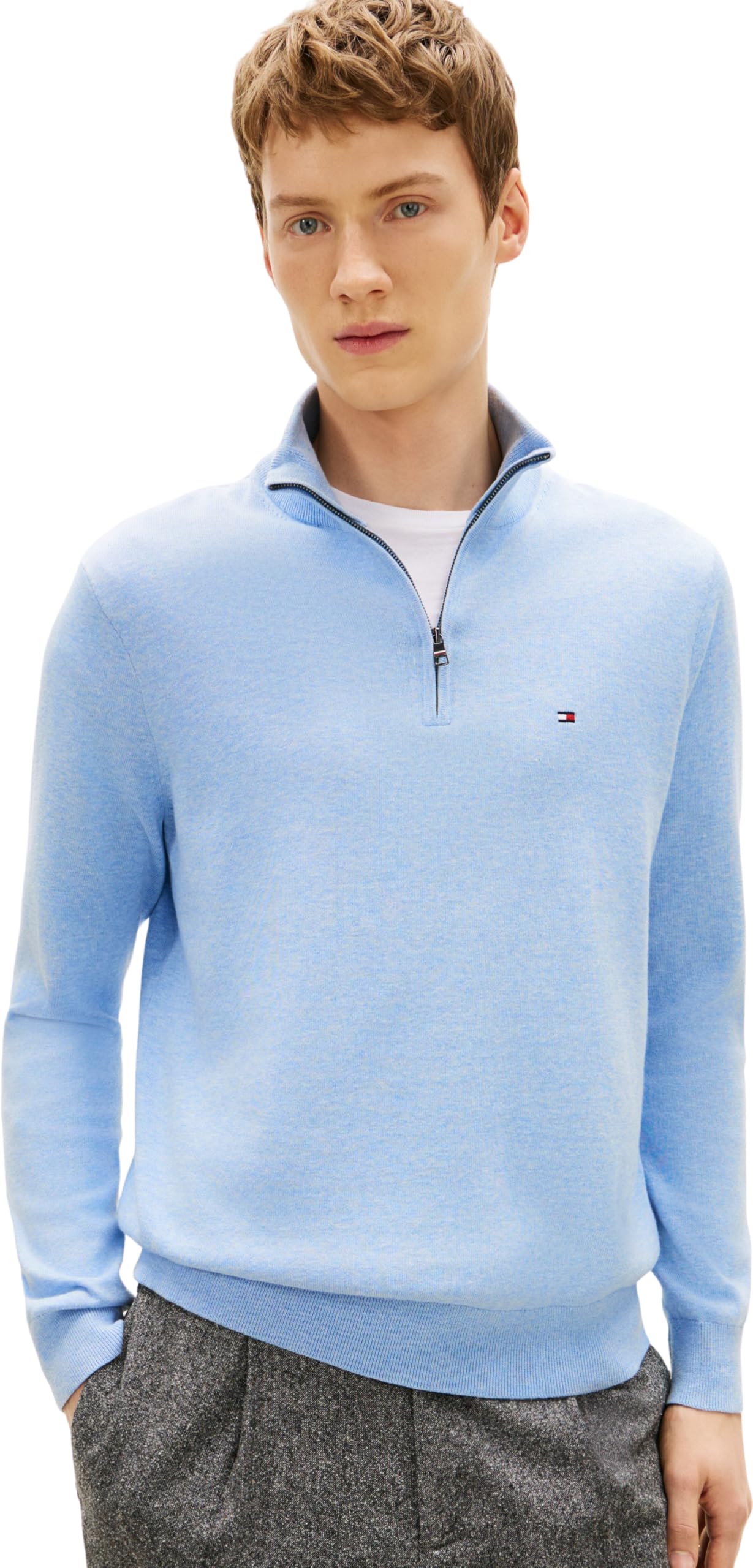 Tommy Hilfiger Men’s Essential Cotton Half Zip Jumper, Blue (Vessel Blue Heather), L