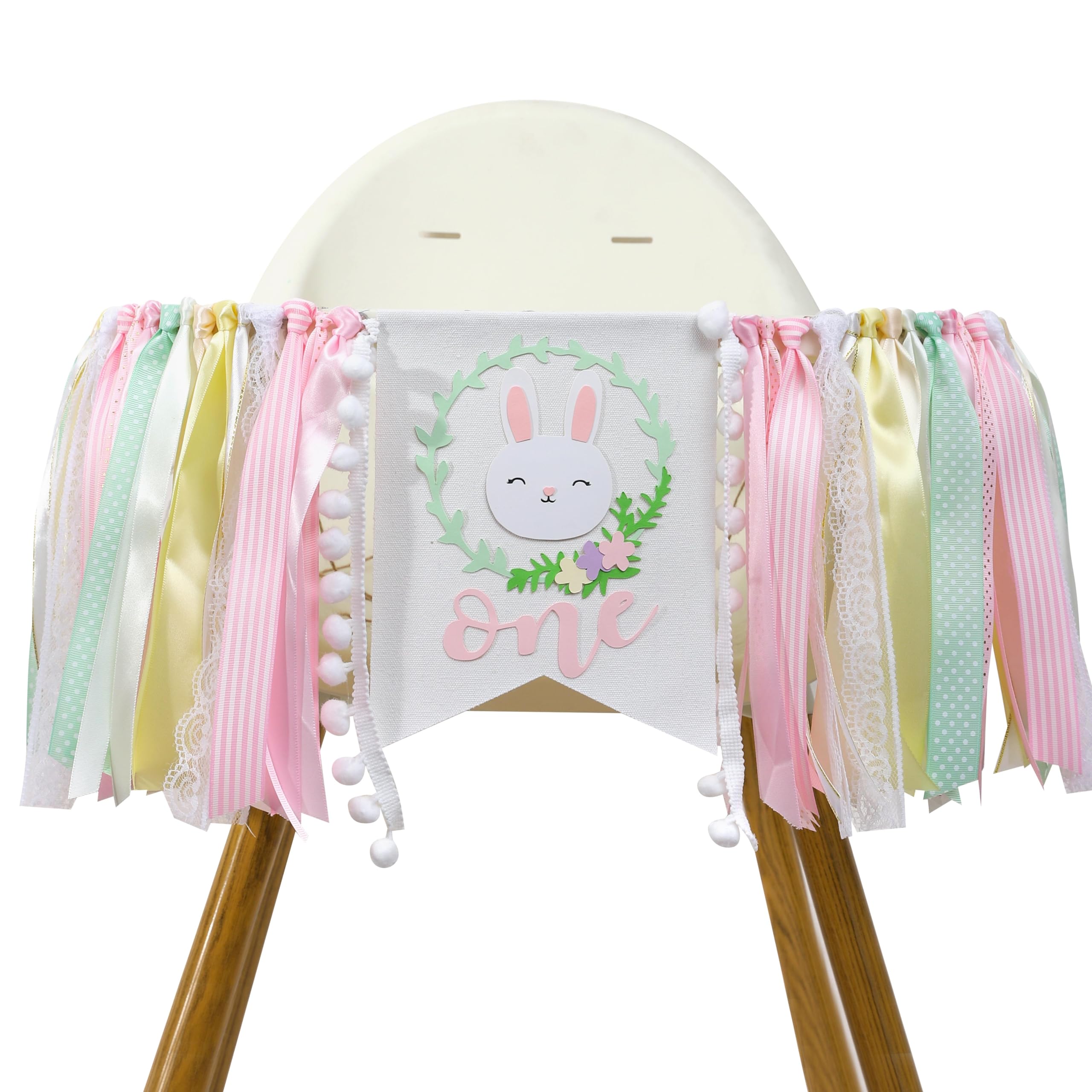 Some Bunny Is One High Chair Banner - Easter Rabbit 1st Birthday Highchair Banner, Bunny 1st Birthday Decoration for Girls, Spring First Birthday