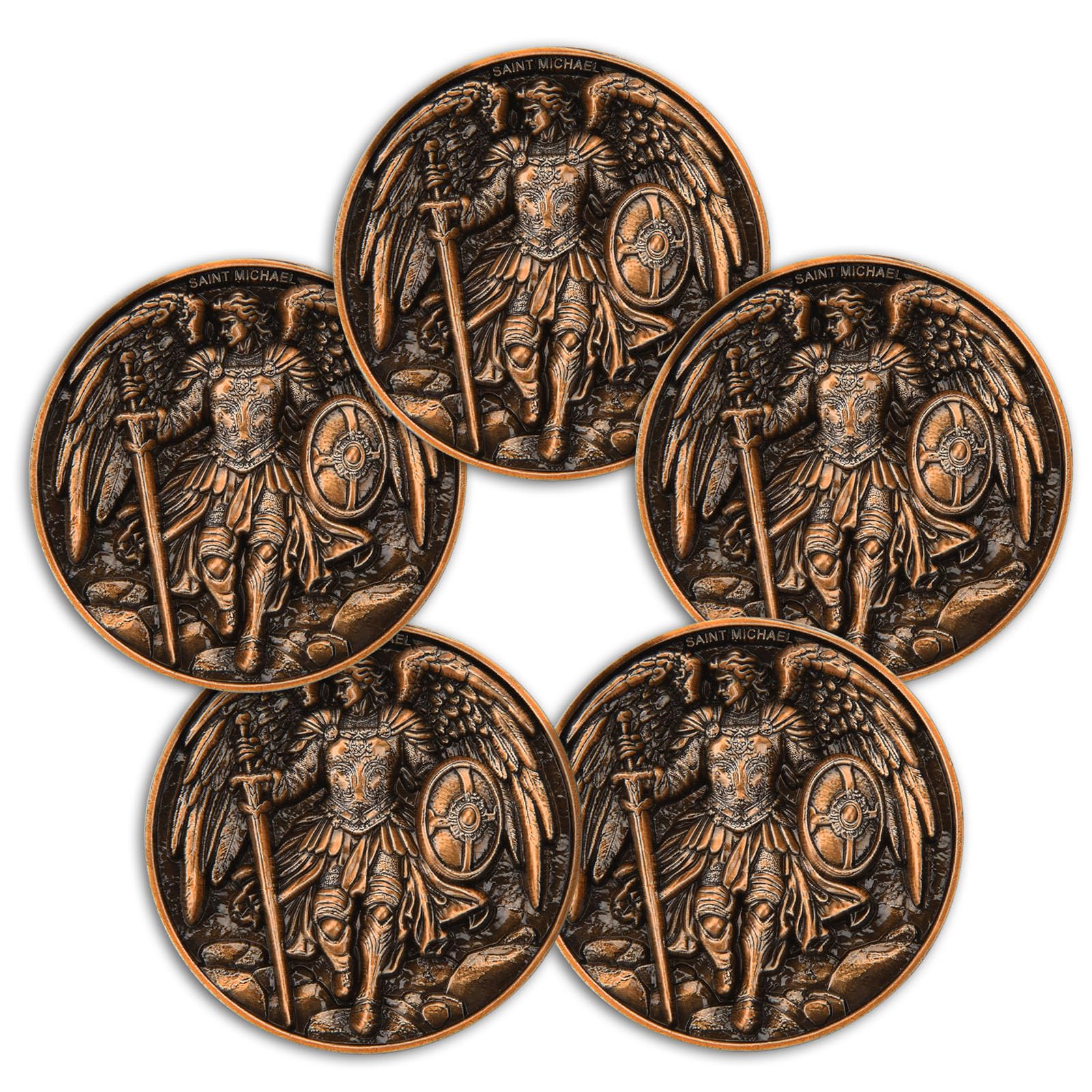 Saint Michael The Archangel Prayer Token – Inspirational Spiritual Keepsake for Protection and Strength – Religious Gift for Men, Women, and Loved Ones (Pack of 5)