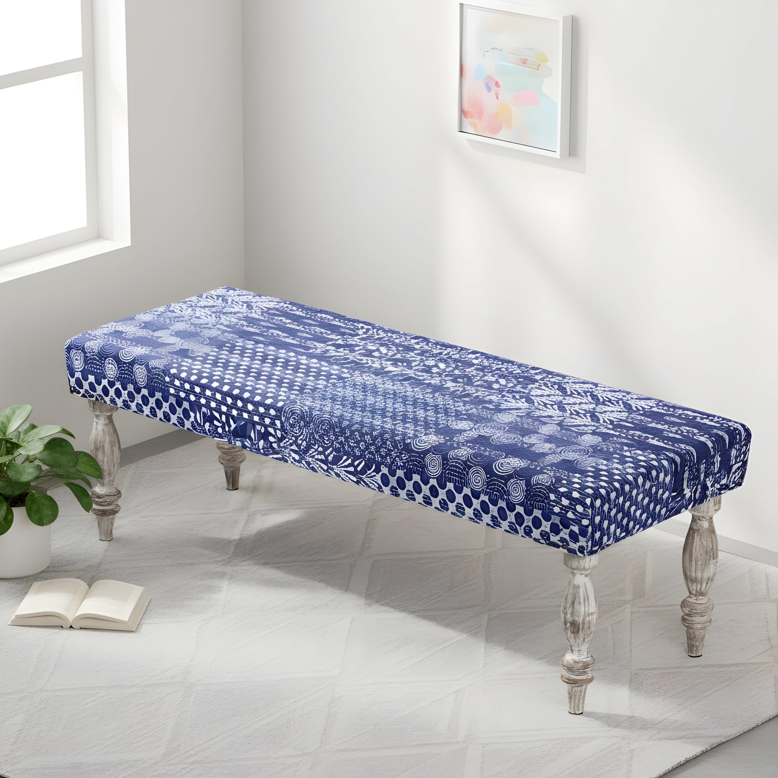 Ikiriya Cairo Sheesham Wood Accent 3 Seater Bench/Settees/Recamiers for Living Room | Bedroom | Hallway | Balcony | Home | Dining Room | CAF | Resort | Hotel (Indigo Patchwork Kantha)-image-3