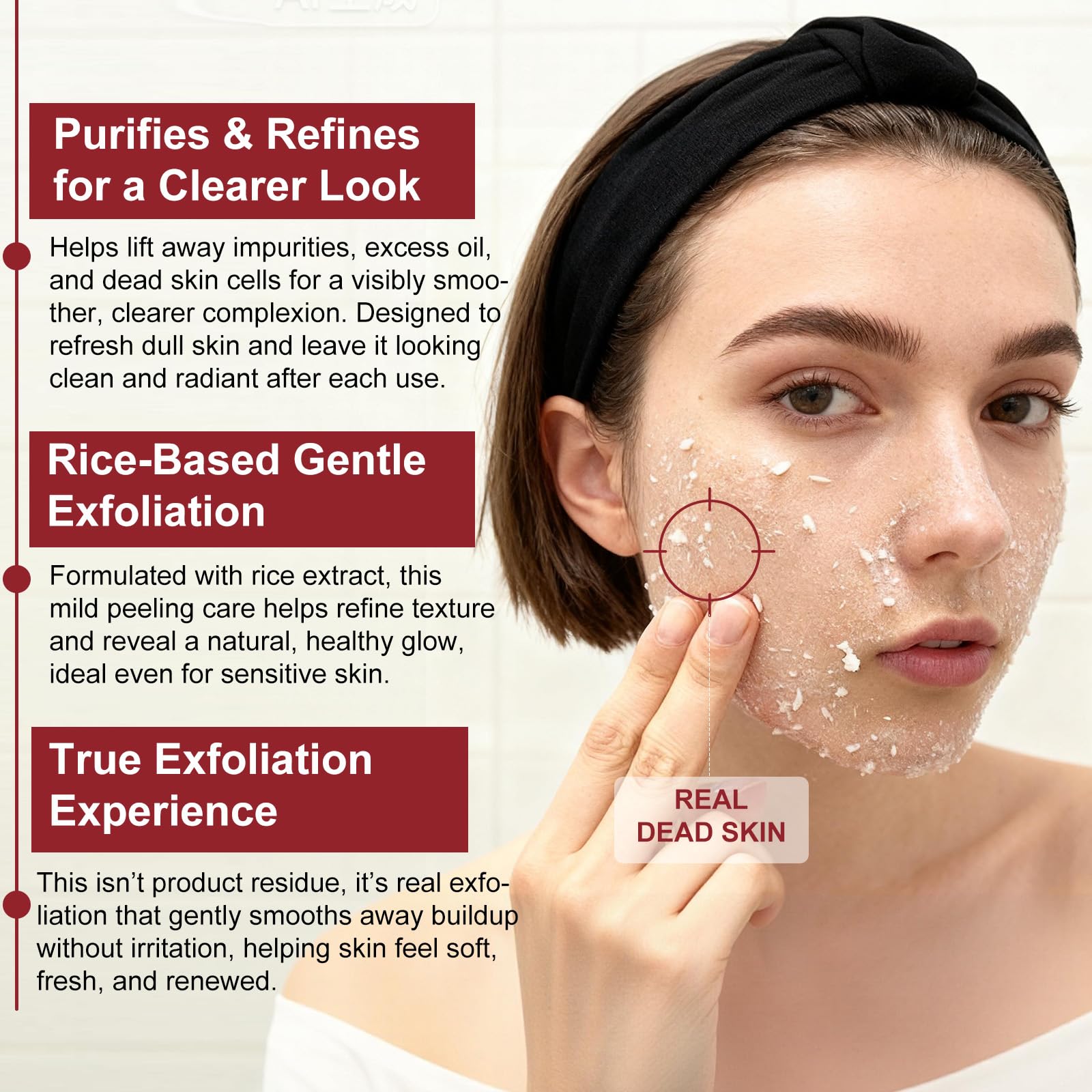 Siero Esfoliante al Riso 100ml, Siero Coreano Esfoliante al Riso, Peeling Viso Delicato,Scrub Viso Anti Punti Neri Rimozione, Riduce Pori, Idratante e Illuminante,Rimuove Cellule Morte,pelli sensibili
