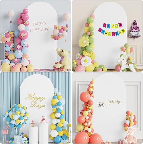 Miniatura 5 de Asee'm Cubierta de arco de boda de 6.6 pies, cubierta blanca ajustada de elastano, cubierta de 2 lados con parte superior redonda para decoración de