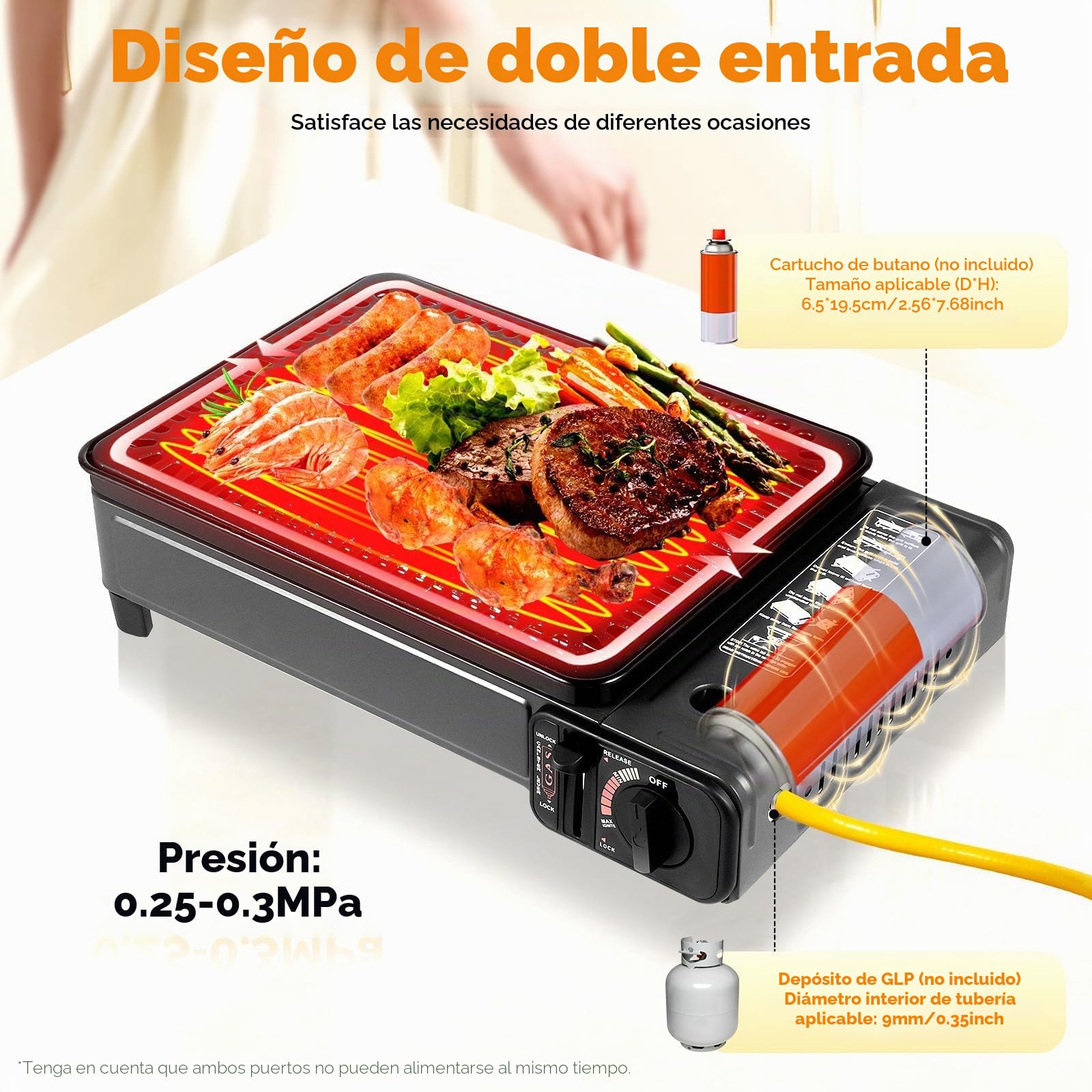 Campingazs Barbacoa de gas, hornillo de para interiores, Hornillo de gas portátil, camping barbacoa butano, BBQ para bidón, tamaño 42 * 26 * 11cm