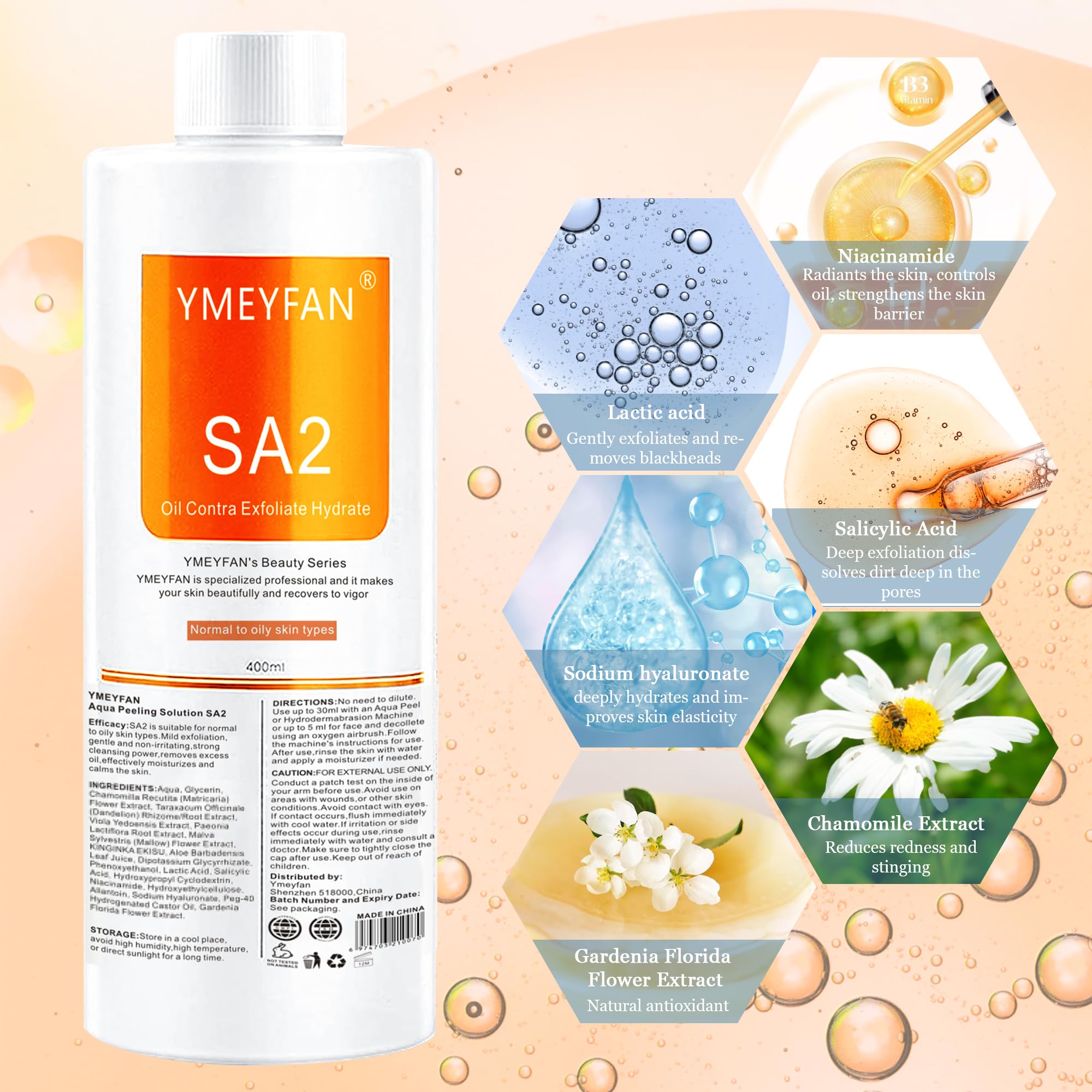 Hidra Facial Solution(English Ver.), AS1 SA2 AO3 Aqua Peeling Solución para Hydra Professional Face Machine Spa Salon, Hidrógeno Oxígeno Sueros para Belleza Facial Hidratante (400ml Mix 3Bottle)