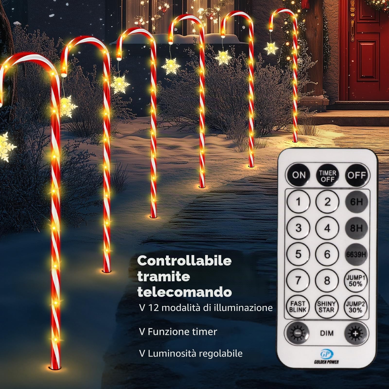 HELESIN Catena luminosa con bastoncini di zucchero, 10 pezzi, design rialzato, bastoncini di zucchero a LED, per esterni, 110 LED, 12 modalità, bastoncini di zucchero illuminati, impermeabili, fiocchi