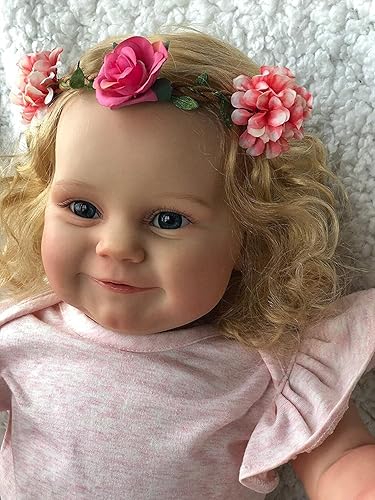 Miniatura 2 de iCradle Muñecas Reborn Baby Girl, 20 pulgadas, realistas, recién nacidas, con pelo rubio rizado, ojos azules, muñecas de silicona suave, los mejores
