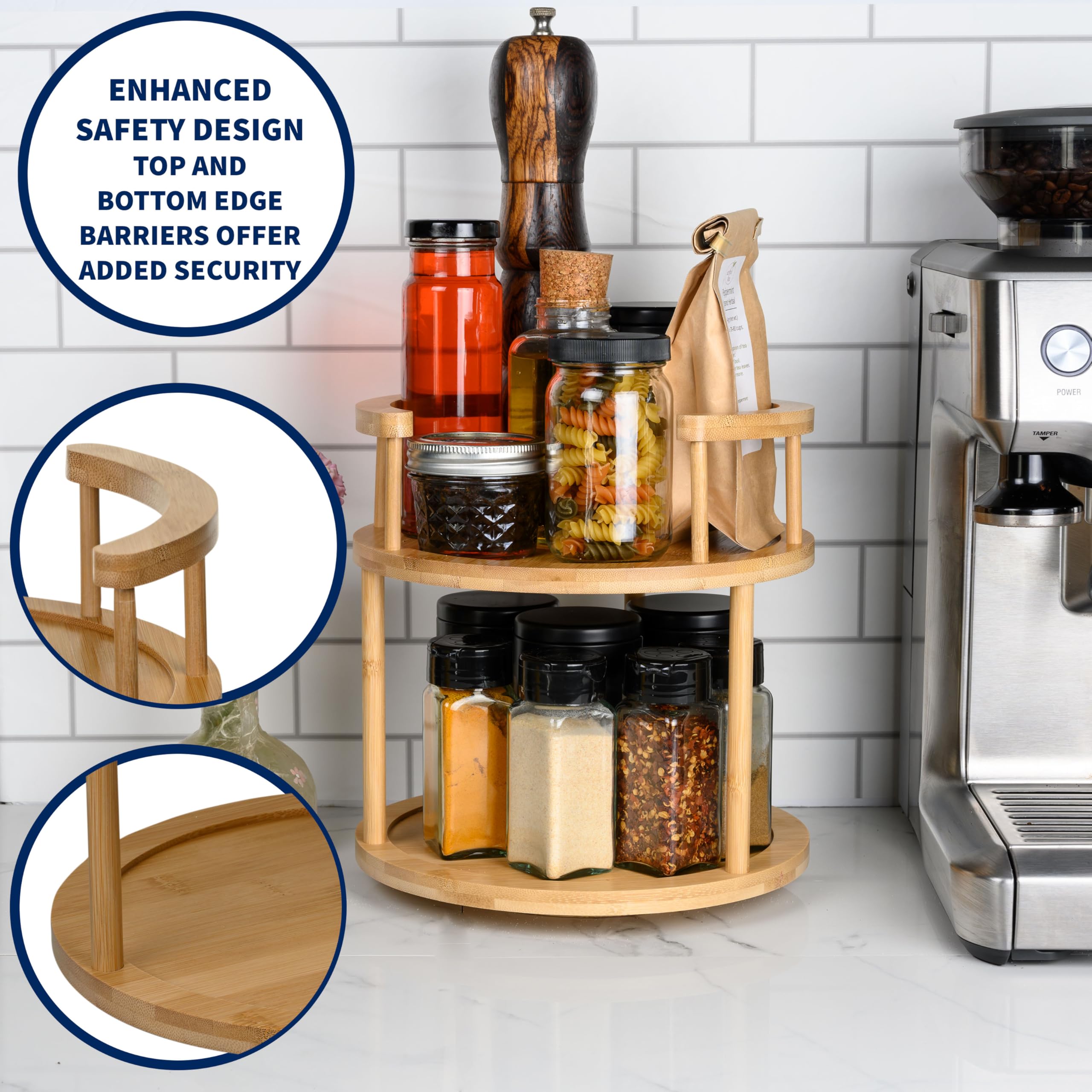 Go Do Shop Wooden Rotating Spice Rack - 2 Tier Lazy Susan Turntable Spice Organizer for Countertop & Pantry - Portable & Space-Saving Rotating Storage Rack for Kitchen with 360° Rotating Feature