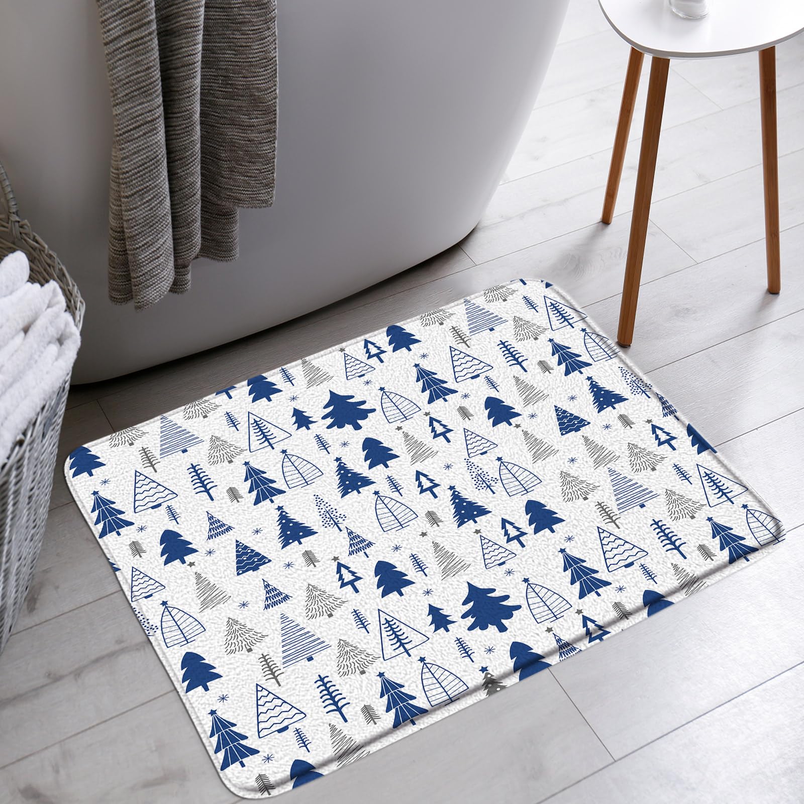 Merry Christmas Bath Mat Blue Gray Christmas Tree Winter Holiday Festival New Year Bathroom Bathtub Floor Rugs Doormat