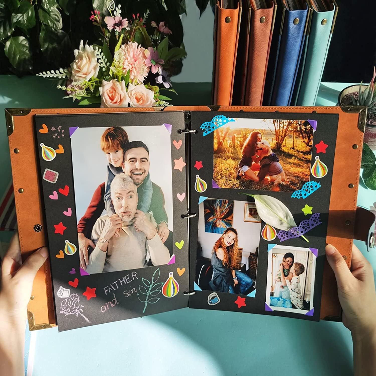 ZEEYUAN Album Foto Scrapbooking 60 Pagine con Rivetti Album Fotografico Fai da Te con Adesivi e i pennarelli