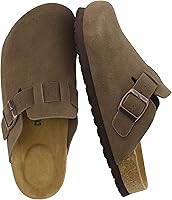 Cushionaire Hana Genuine Suede Clog Mules for Women - Comfortable Slip-On Shoes with Adjustable Buckle & Cork Footbed