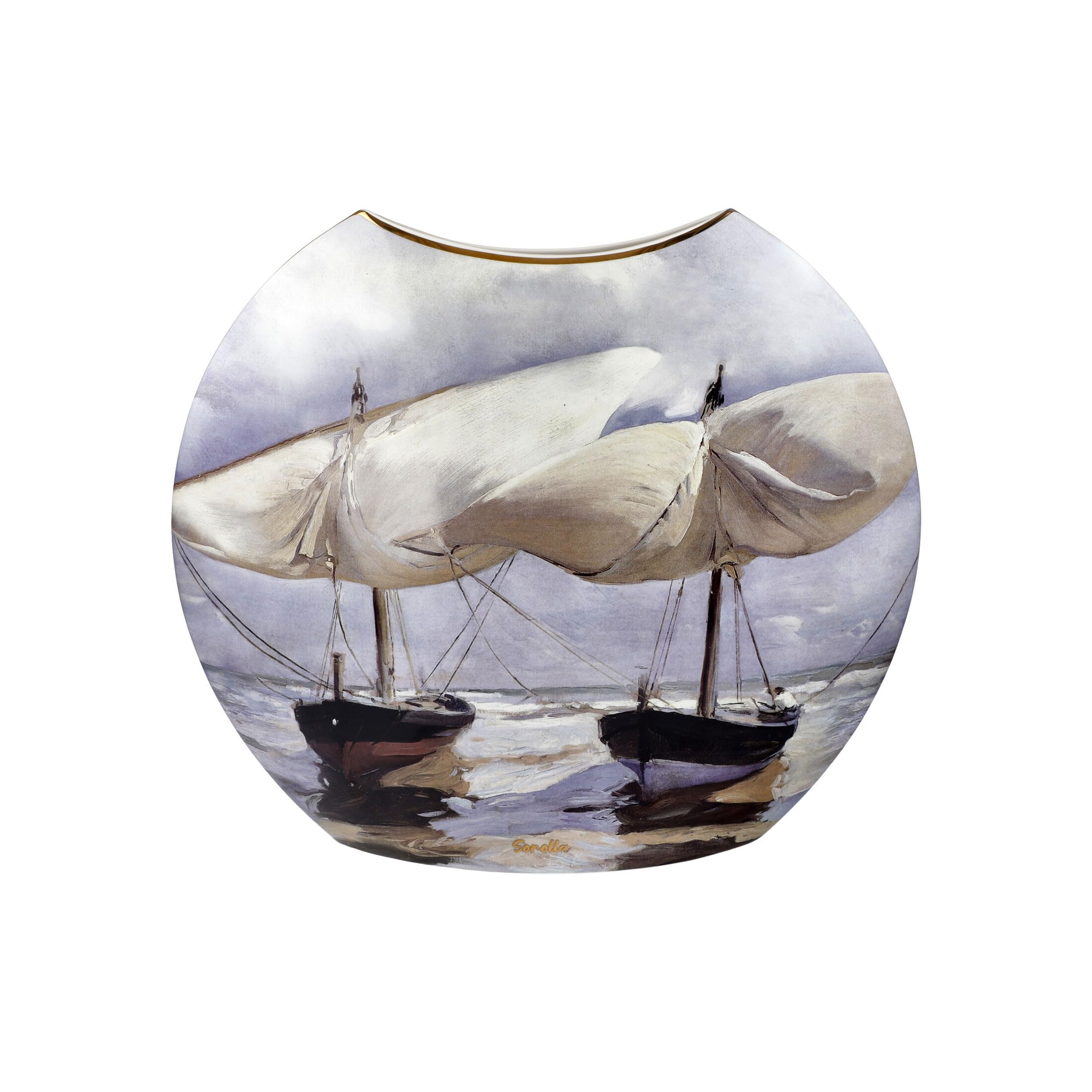 Vase Boote / Spaziergang AM Strand Joaquin Sorolla H 30cm mehrfahrbig Goebel