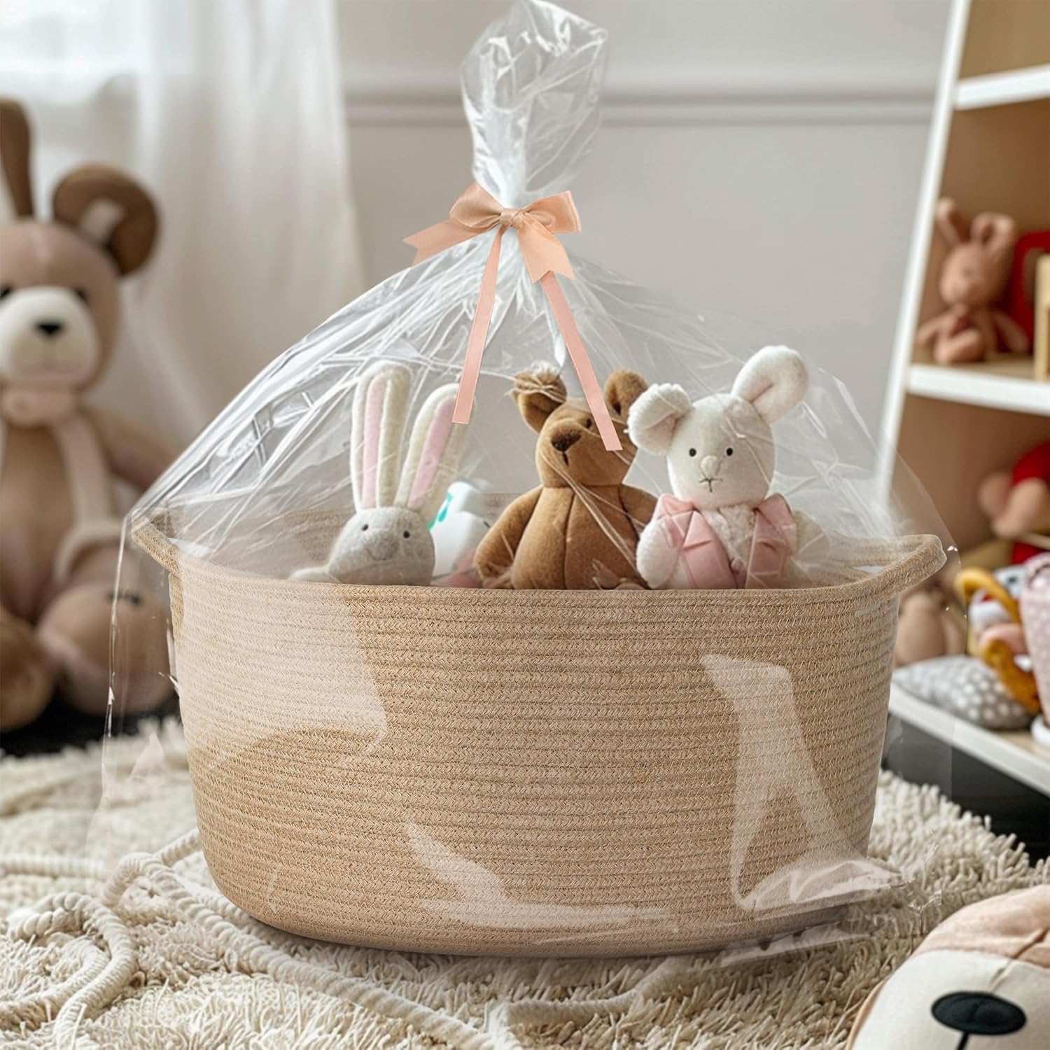 Jute Wicker Storage Basket with Handles, 17"x12"x8" Decorative Woven Baskets for Organizing Dog Toy, Gifts, Book, Towel, Cloth, Boho Storage Bin for Shelves, Entryway, Closet, Home Decor - Image 7