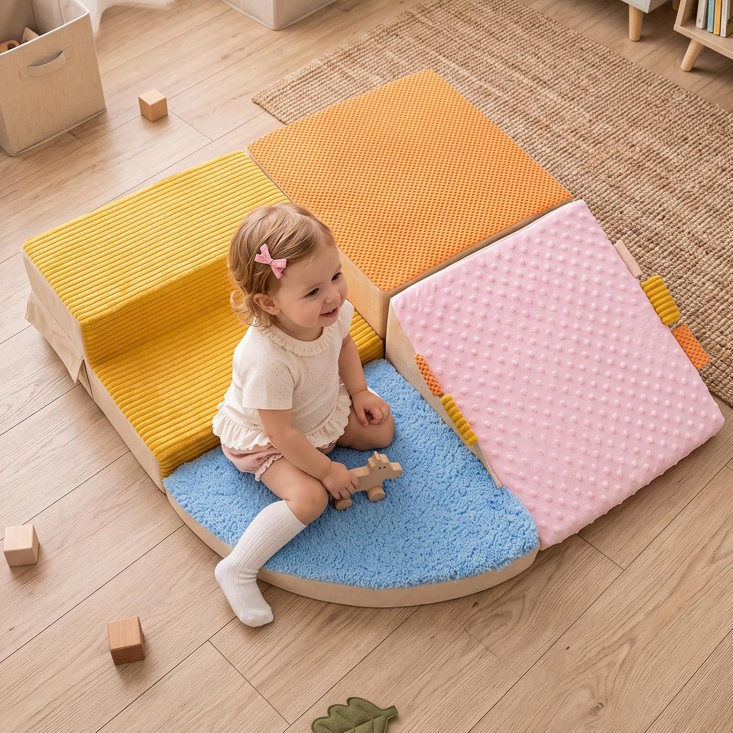 4-Piece Sensory Foam Climbing Blocks for Toddlers, Soft Play Set | Indoor Climbing Toys with Tactile tags,Sensory Exploration Through Multi-Texture,Kids Activity Crawling and Sliding