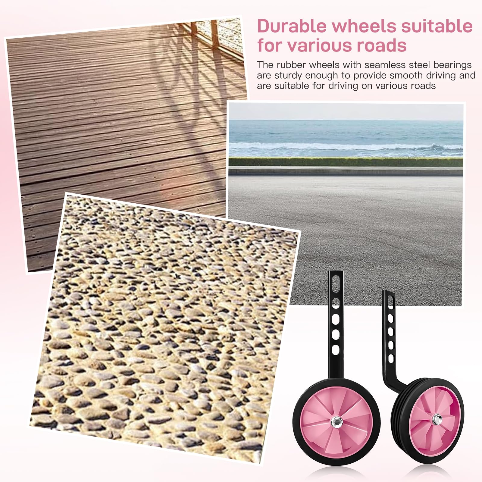 Stabilisateurs de vélo pour enfant réglables - Stabilisateurs universels pour vélo (rose)