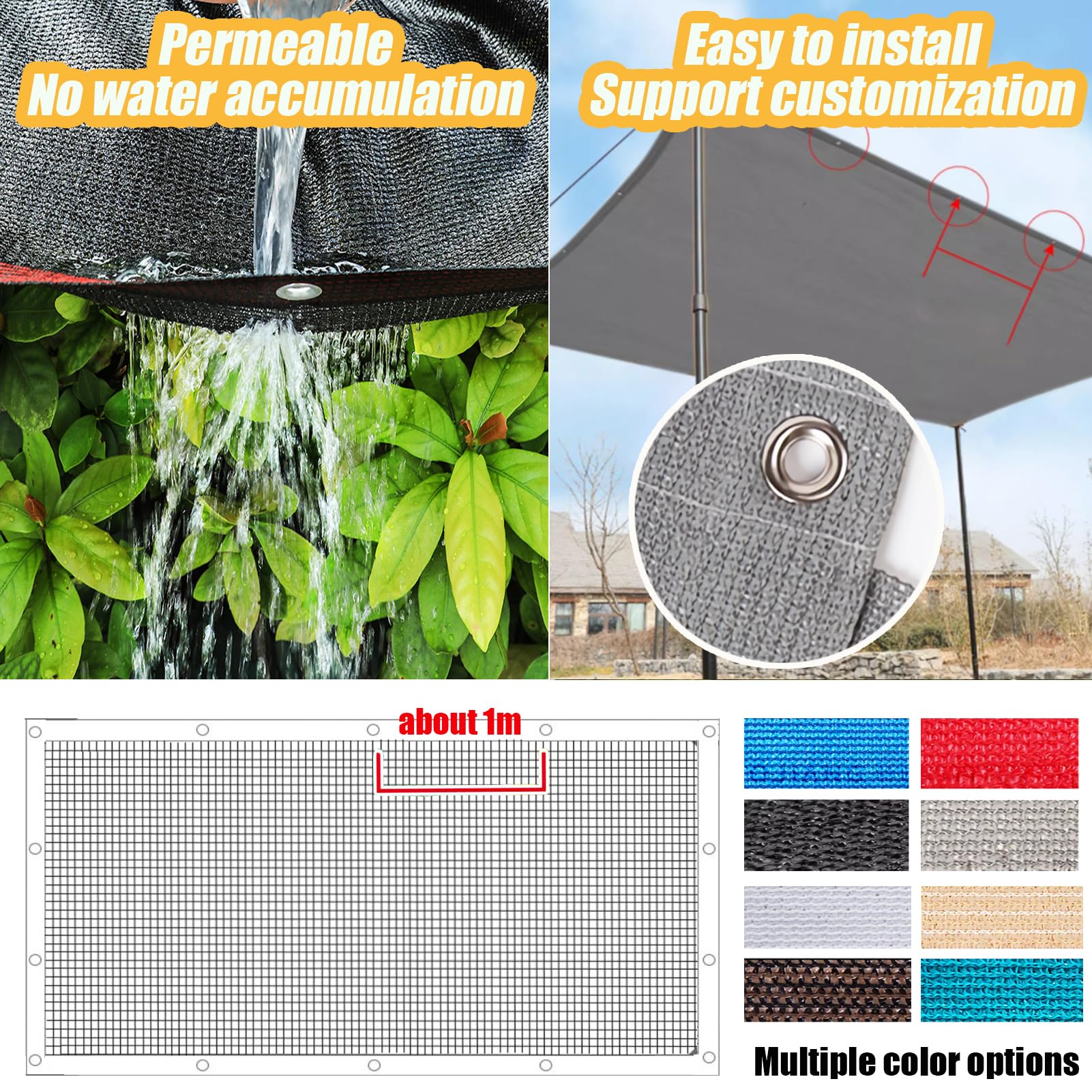 Grigio Rete Ombreggiante HDPE 180g/m² - 90% Protezione UV - Con Occhielli Metallici - Per Giardino, Serra, Balcone e Recinzioni (1mx6m, Personalizzabile)