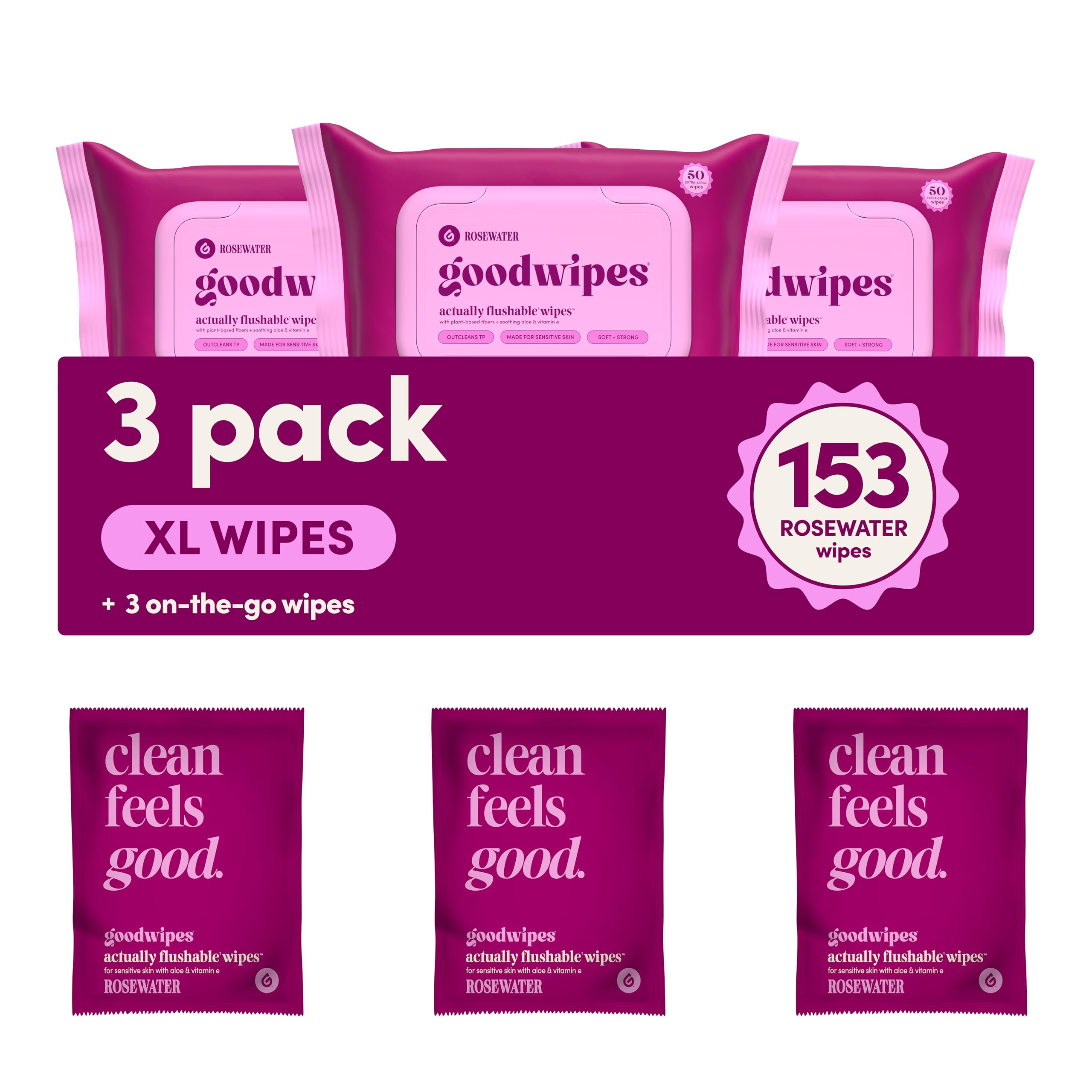 goodwipes Flushable Butt Wipes - Vitamin E Aloe - Sewer Septic Safe - Extra Large Adult Wet Wipes